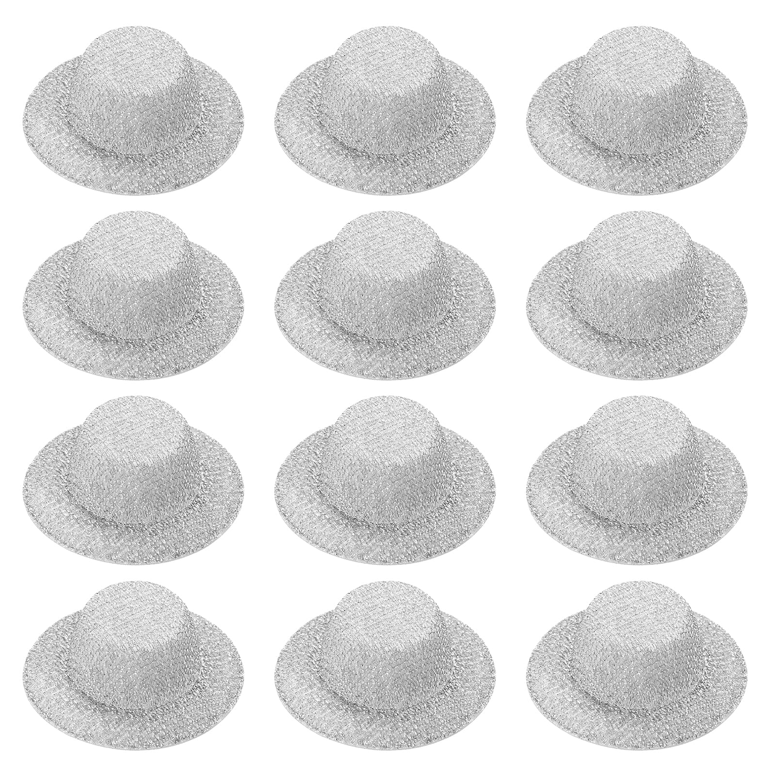 PATIKIL Mini Hats for Crafts, 12 Pcs 18mm ID Sparkling Mini Cowboy Hats Miniature Formal Top Caps for DIY Dollhouse Decoration Hair Accessories Snowman Weddings Party, Silver