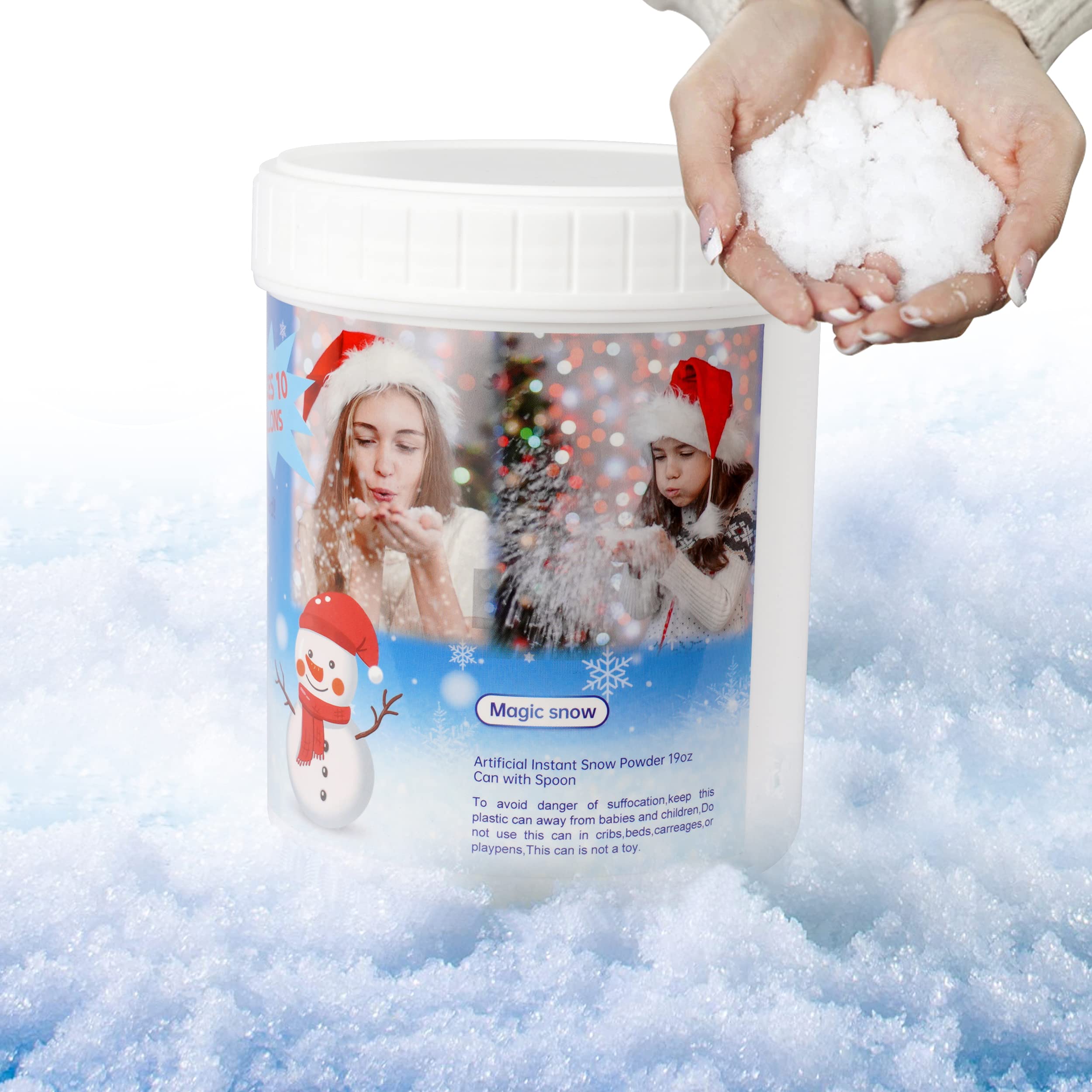 Faux Snow, 1LB Makes 10 Gallons of Artificial Snow, Instant Snow Powder - Perfect for Christmas Tree Decoration, Holiday and Winter Crafts and Fake Snow Play