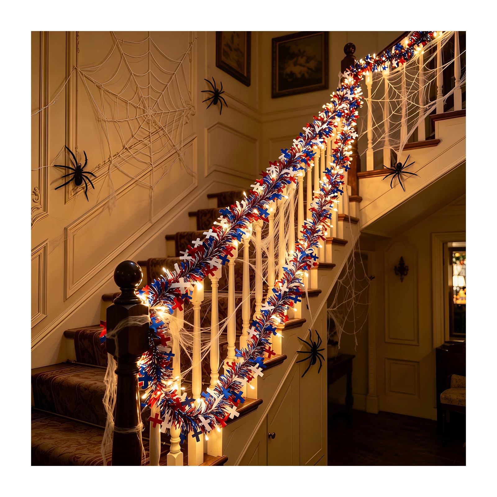 zoocco Halloween Garland with Lights, Pumpkin Hanging Decoration with Warm LED Lights, Battery Operated Fall Decor for Mantle Fireplace Stairway Window Indoor Party (# A,18.7 FT / 40 LED)