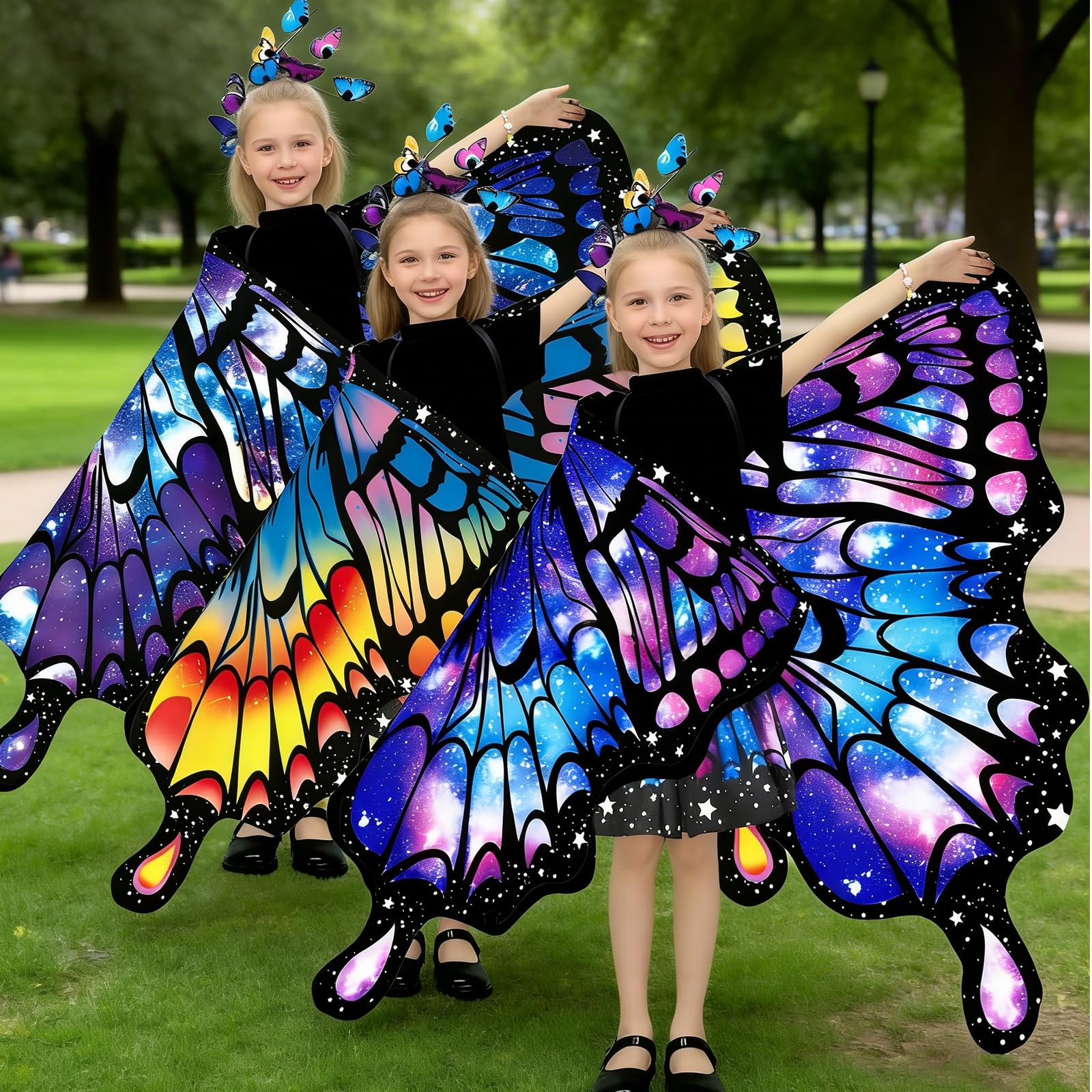 Schmetterling Kostüm Kinder Schmetterlingsflügel Kinder Schmetterlingskostüm Mädchen Faschingskostüme Schmetterling Flügel Umhang Mädchen mit Rock Haarreif für Karneval Fasching Cosplay