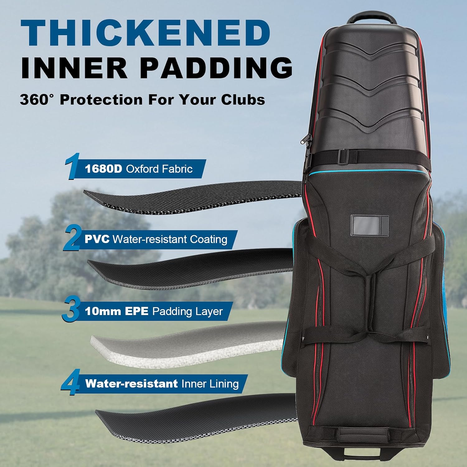 Golf Travel Bags for Airlines with Hard Case Top & Wheels, Hard Shell Top Protect Golf Club, Made of 1680D Heavy Duty Oxford, Internal Strap for Fixing, Lightweight and Easy to Maneuver - Image 3