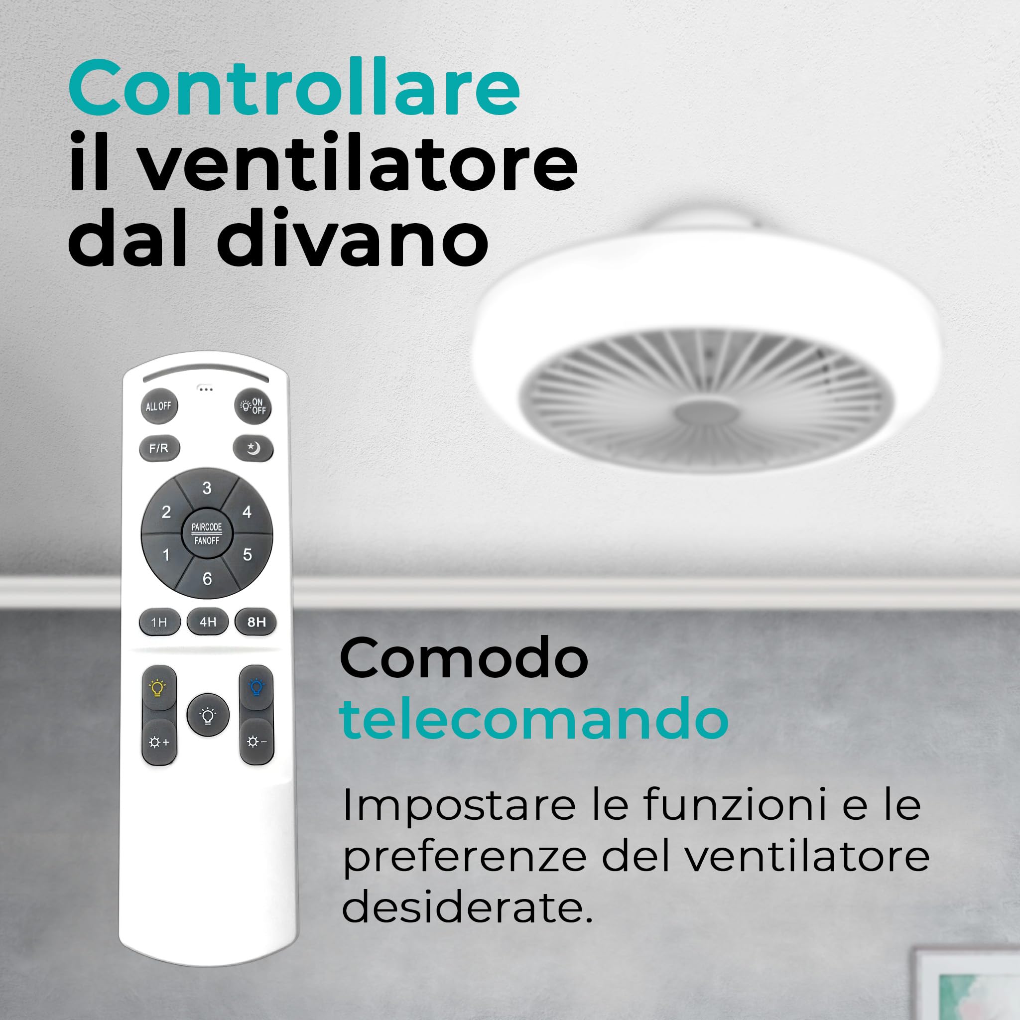 Noaton® Polaris bianco 11045W Ventilatore da soffitto, timer, paralume, telecomando, dimmerabile LED max 41 W, 3 temperature di colore, flusso d'aria fino a 60 m3/min, per camera da letto, diametro