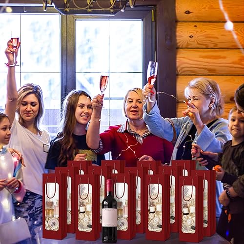 Miniatura 18 de Tioncy 24 bolsas de regalo de botella de vino individual de Navidad, bolsas de champán para bodas a granel con ventana transparente, cajas Negro