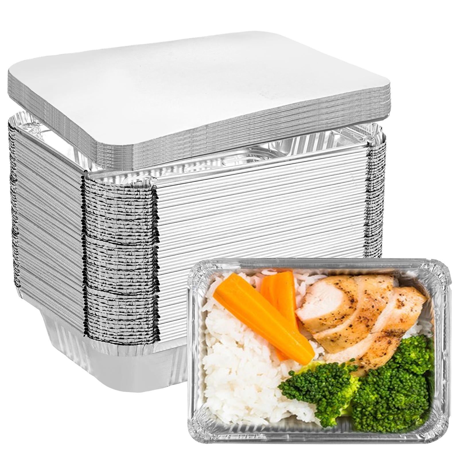 50 Stück Aluschalen mit Deckel 1000ml, Aluschalen Grill, Alu Backformen Einweg Quadratisch, Alu Grillschalen für Braten, Backen, Kochen, Take away