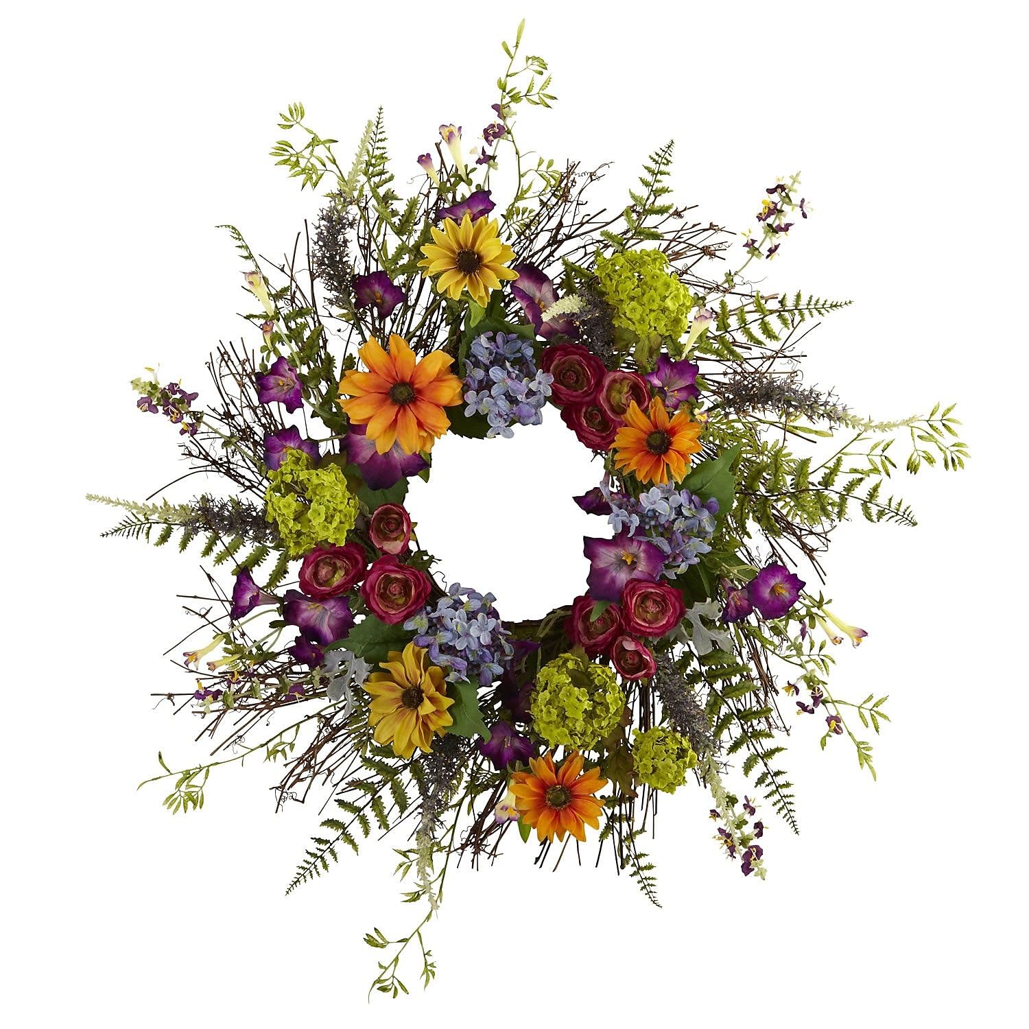 Amazon.com: Nearly Natural 24-Inch Spring Garden Wreath with Twig