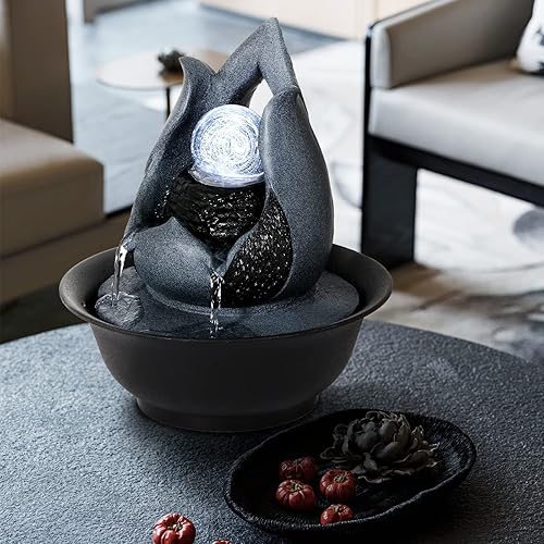 Miniatura 5 de WICHEMI - Fuentes de mesa de agua interior con bola rodante LED, fuente de agua Feng Shui Zen de meditación para escritorio, cascadas de agua