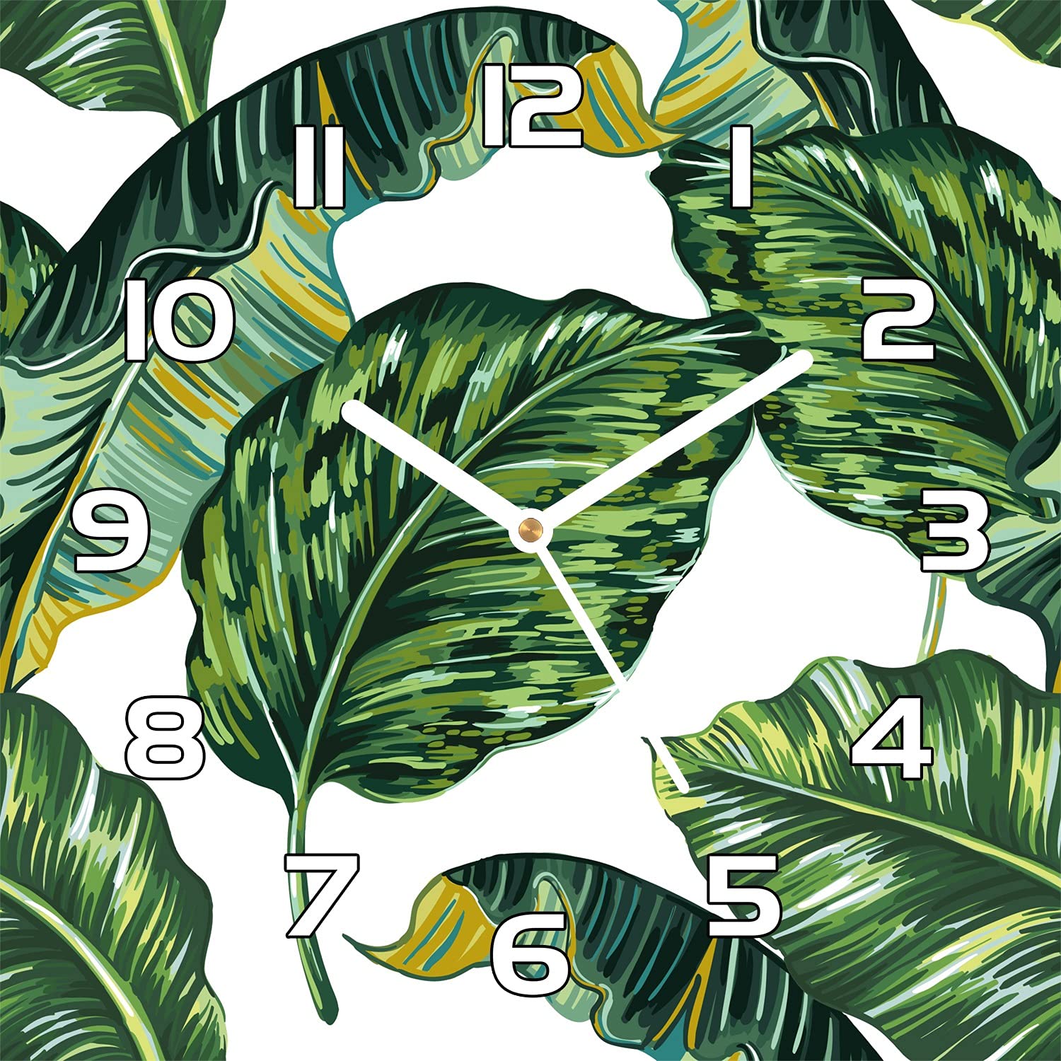 Horloge murale en verre Monstera 30x30 cm pour sublimer votre salon moderne ou cuisine
