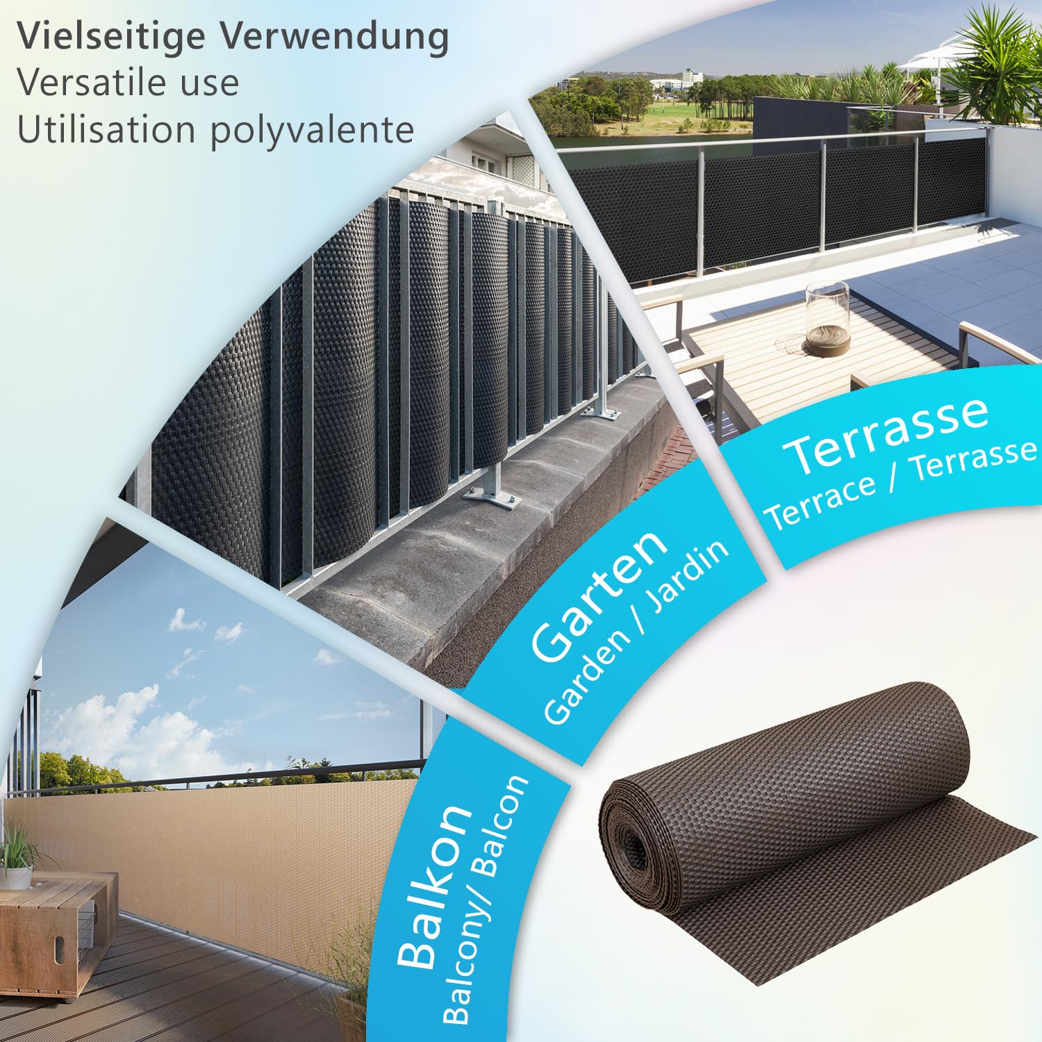 NYVI Polyrattan Balkon Sichtschutz Privafence 90x500 cm Anthrazit - Wetterfeste Balkonbespannung - UV-fest, Witterungsbeständig, 100% Blickdicht - Balkonumspannung Balkonumrandung 0.9x5 m