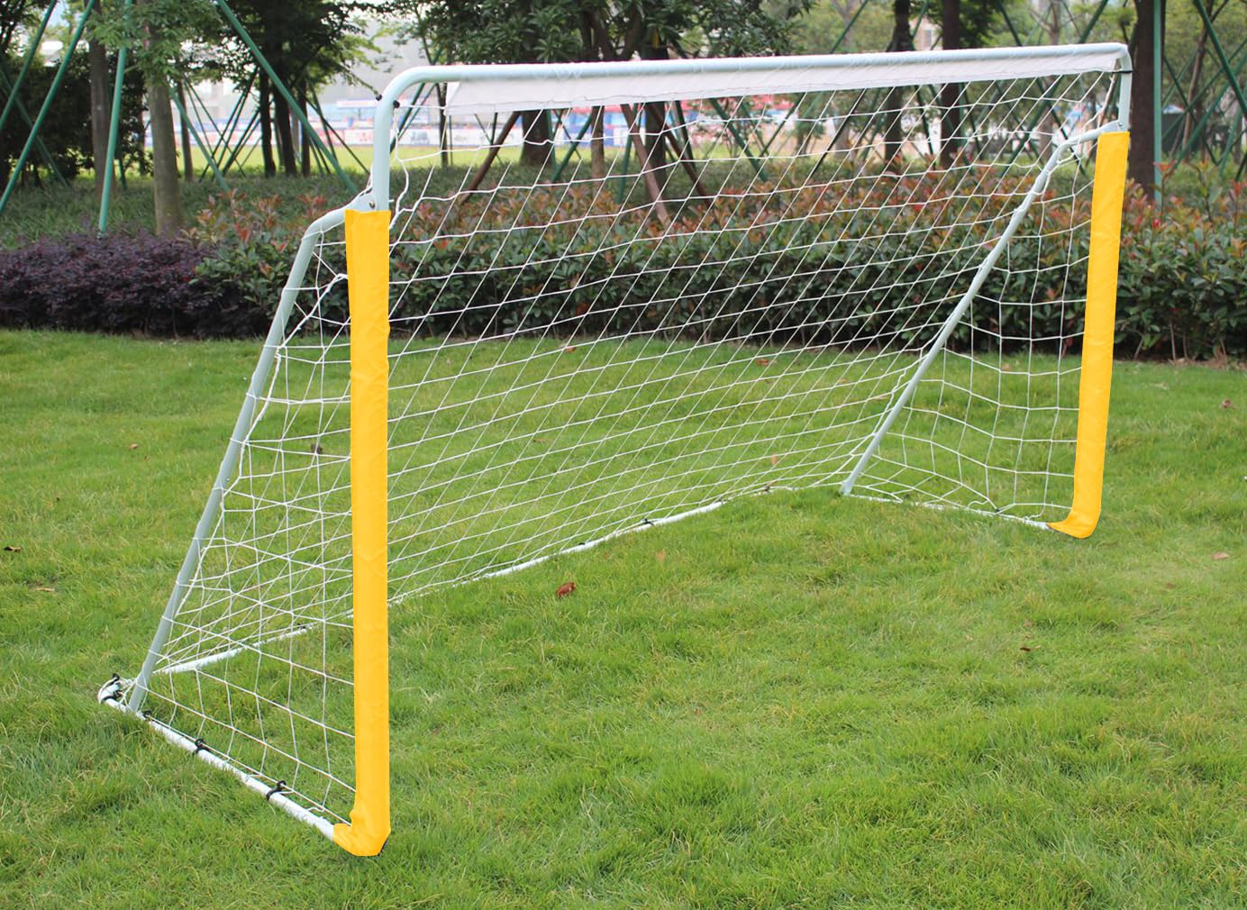 Porta da calcio portatile da 2,4 m in acciaio, per attività all'aperto, giardino, allenamento, con rete da calcio antimuffa e borsa nera per il trasporto, 240 cm