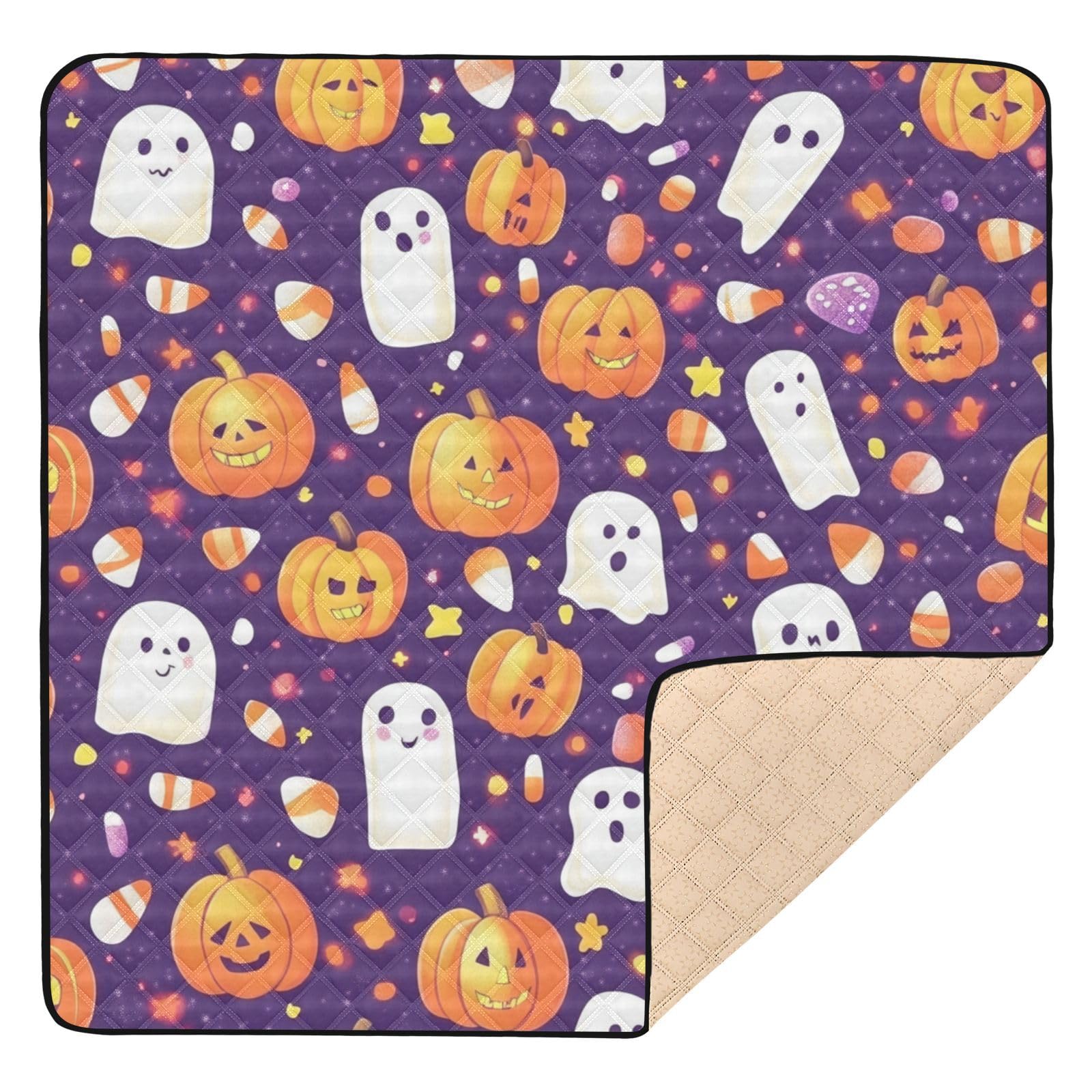 Kigai Halloween Boo Baby Play Mat for Floor and Playpen 50x50 inch Non-Slip Baby Activity Playmat Waterproof Foldable Crawling Mat for Infants Toddlers