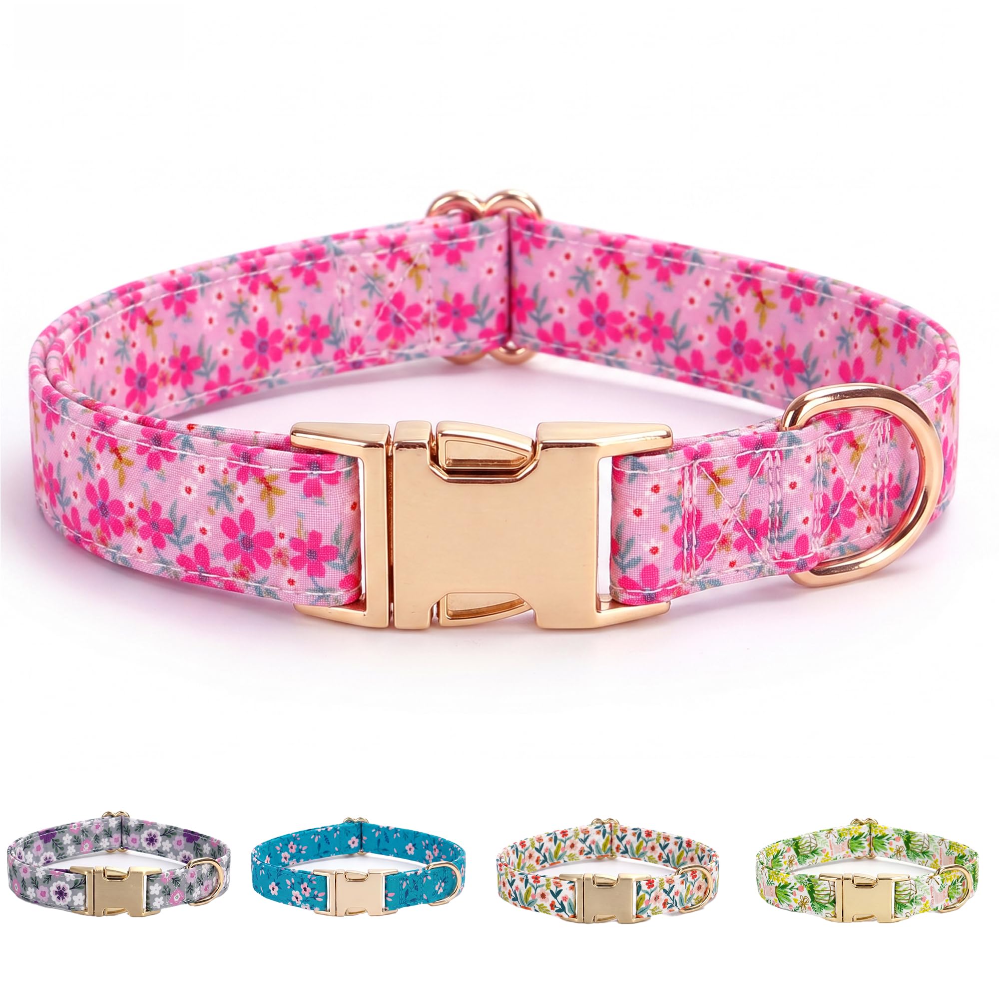 AIITLE Durable Dog Collar for Medium Large Dogs， Adjustable Metal Buckle Collar with Vibrant Printed Pattern， Cute Spring Summer Design for Active Boy Girl Dogs Outdoor, Pink L