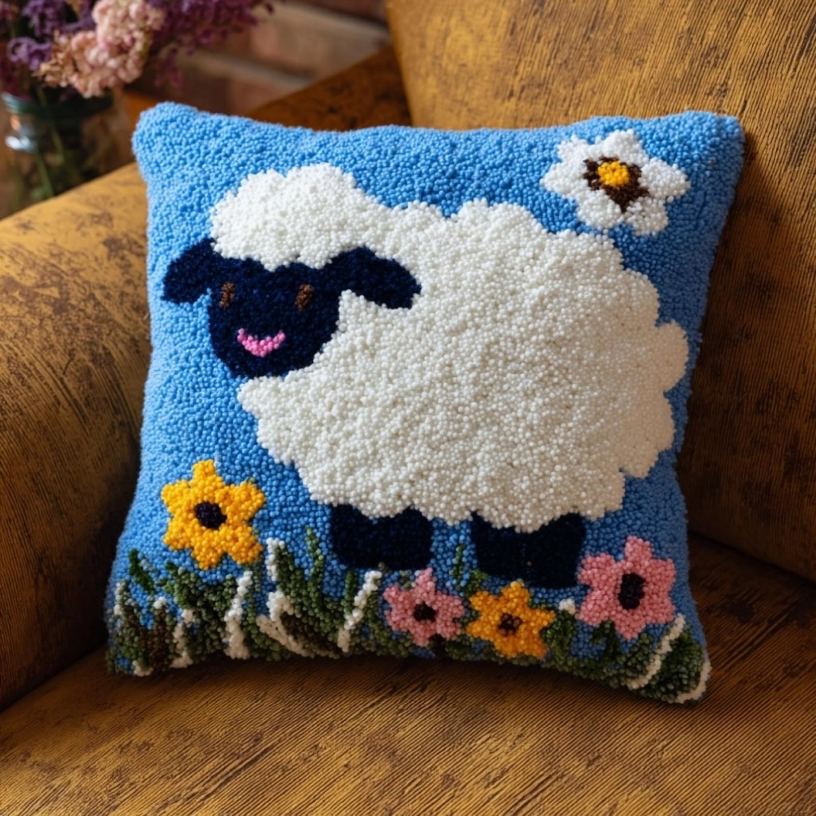 Axiangzik Flowers And Sheep Diy Latch Hook Kits 43X43cm,