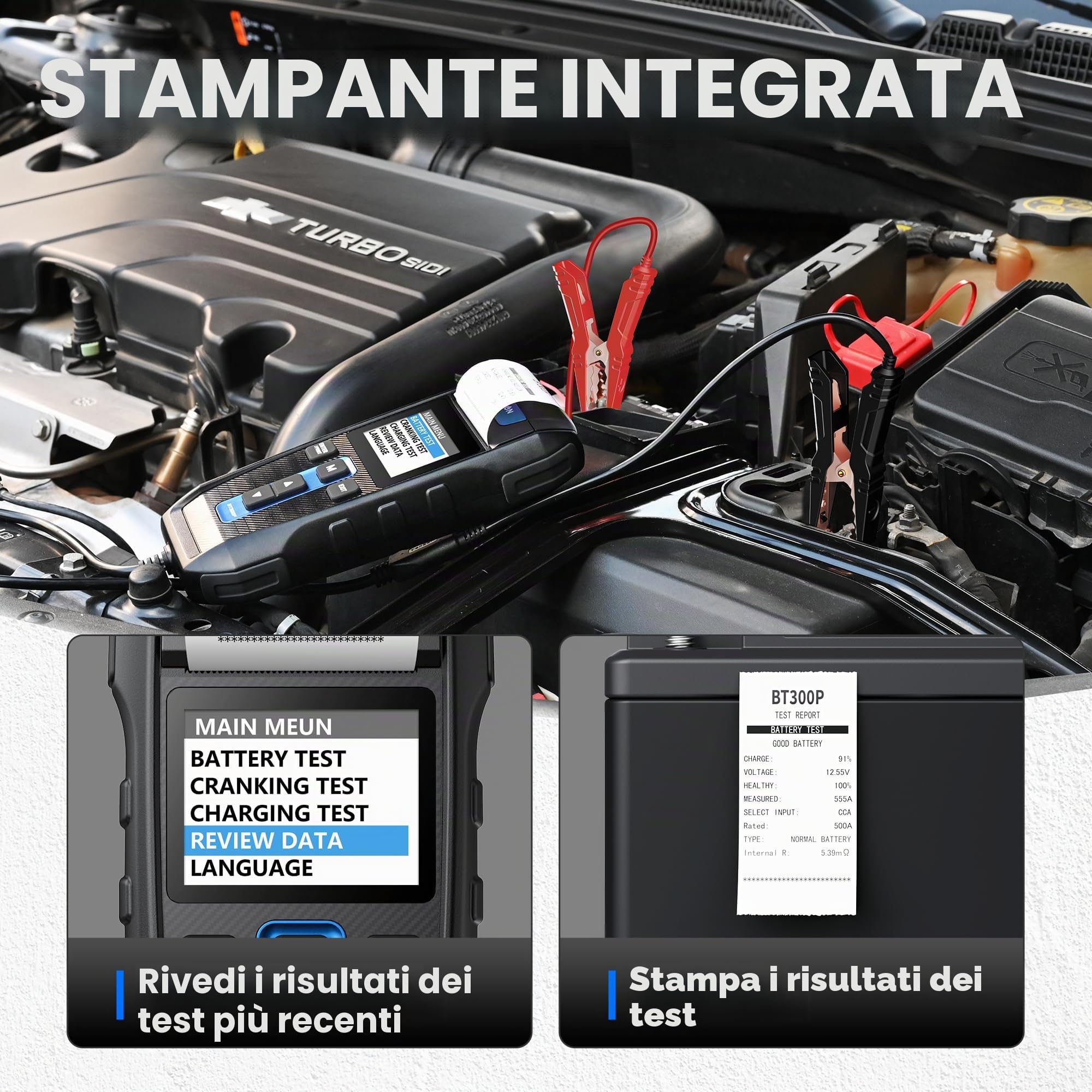Tester Batteria per AutoTOPDON BT300P, 12V 24V Tester Batteria Con Stampante Analizzatore Professionale Della Batteria Dell'automobile Per Le Batterie 100-2000CCA