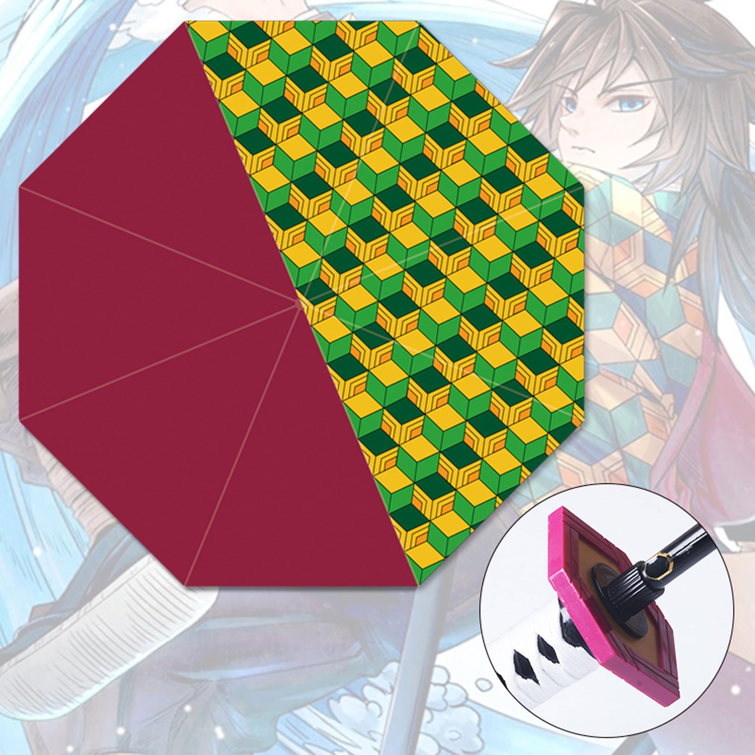 Roffatide Parasol pogromcy demonów do cosplay, wiatroszczelny, 190t 16 kości, parasol chroniący przed deszczem dla mężczyzn i kobiet
