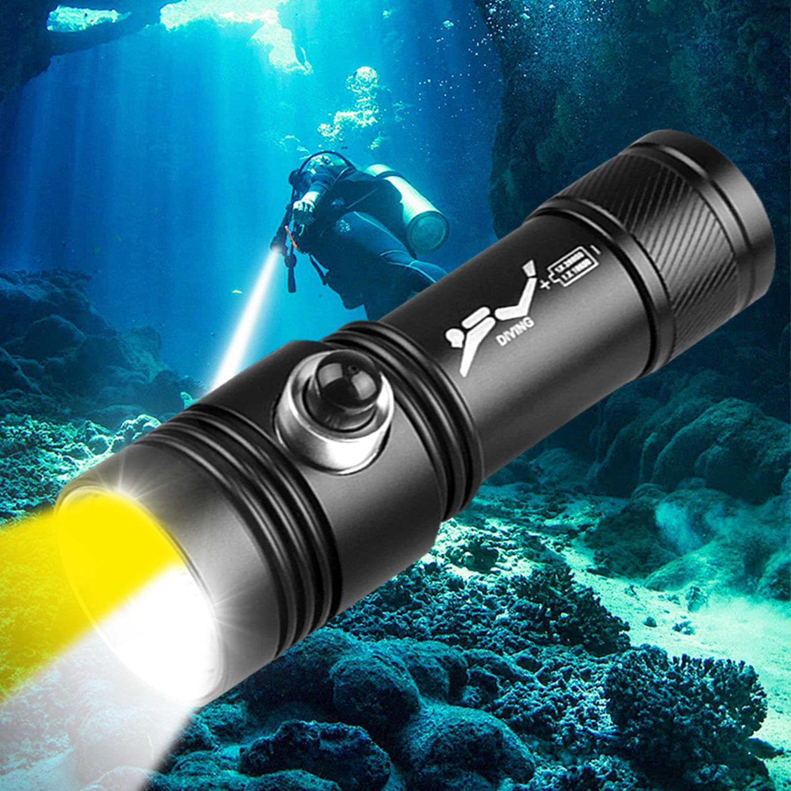 Azonee Diving Flashlight - 20000 High Lumens, IPX8 Waterproof Scuba Torch, Rechargeable for Underwater Deep Sea Cave Exploration