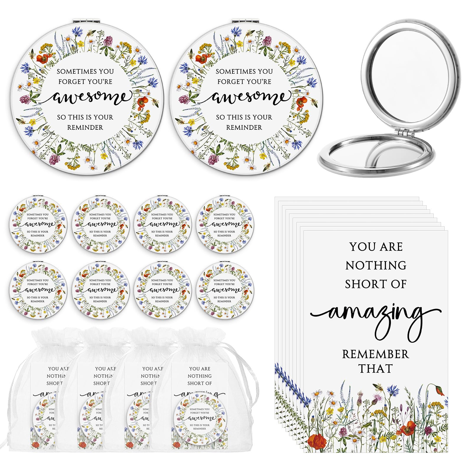 CroBlissful Wildflower Inspirational Gifts for Women Bulk Motivational Compact Mirror Makeup Purse Double Sided Folding Mirror Inspirational Gift