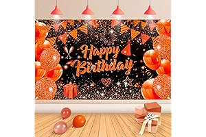 Giant Orange and Black Happy Birthday Banner Backdrop