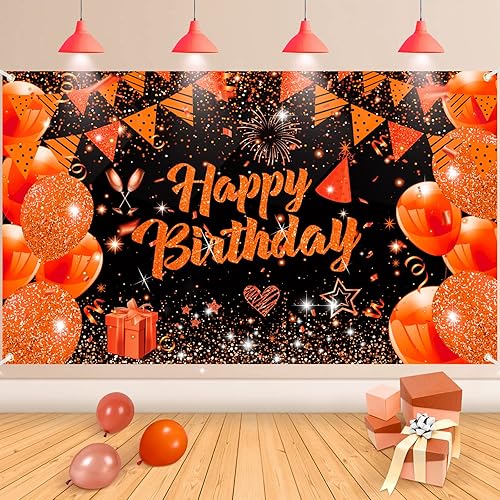 Cartel de cumpleaños naranja para decoración de cumpleaños grande, naranja y negro, cartel de feliz cumpleaños, letrero de cumpleaños naranja, fondo