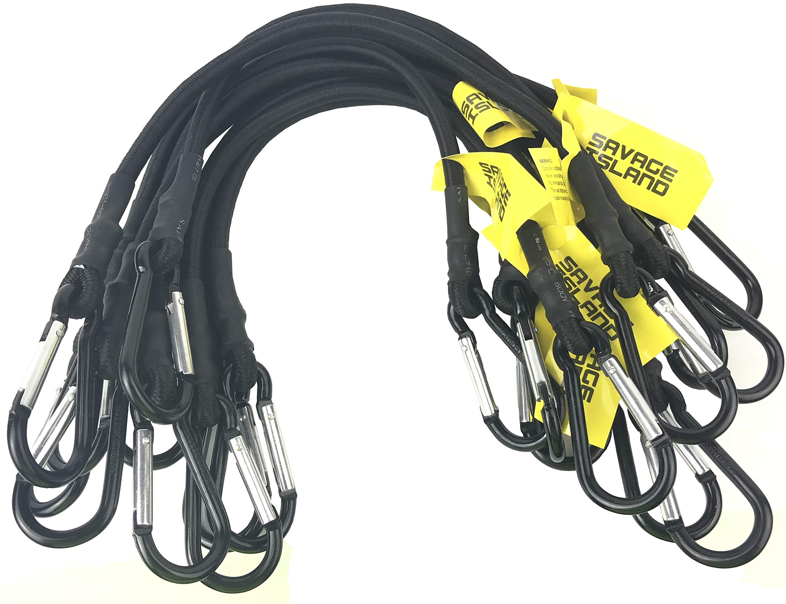 Savage Island Black 10 Pack Heavy Duty Elastic Military Bungee Cords Basha Bivvy Bivi Carabiner