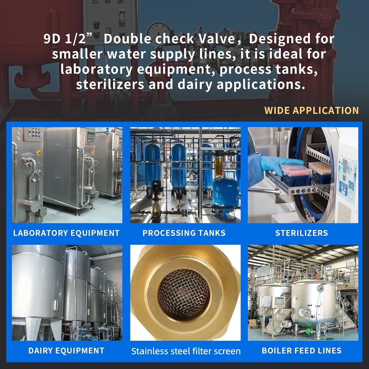 1/2" 9D-M3 Brass Backflow Preventer, 1/2 Inch Dual Check Valve with Intermediate Atmospheric Vent, 1/2 Back Flow Preventer Valve 190T012