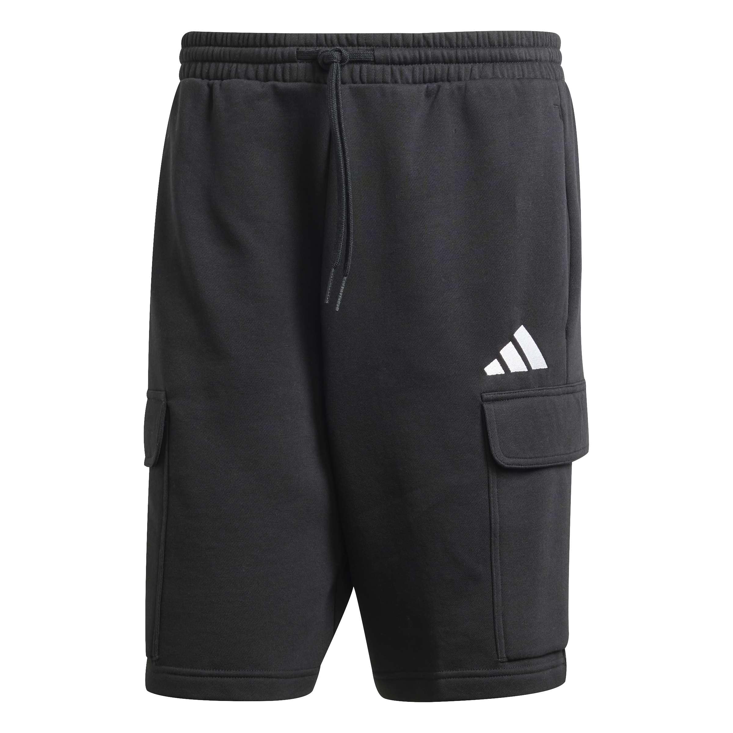 adidas Men's Essentials Feelcozy Fleece Cargo Short Shorts, Black/White, XS