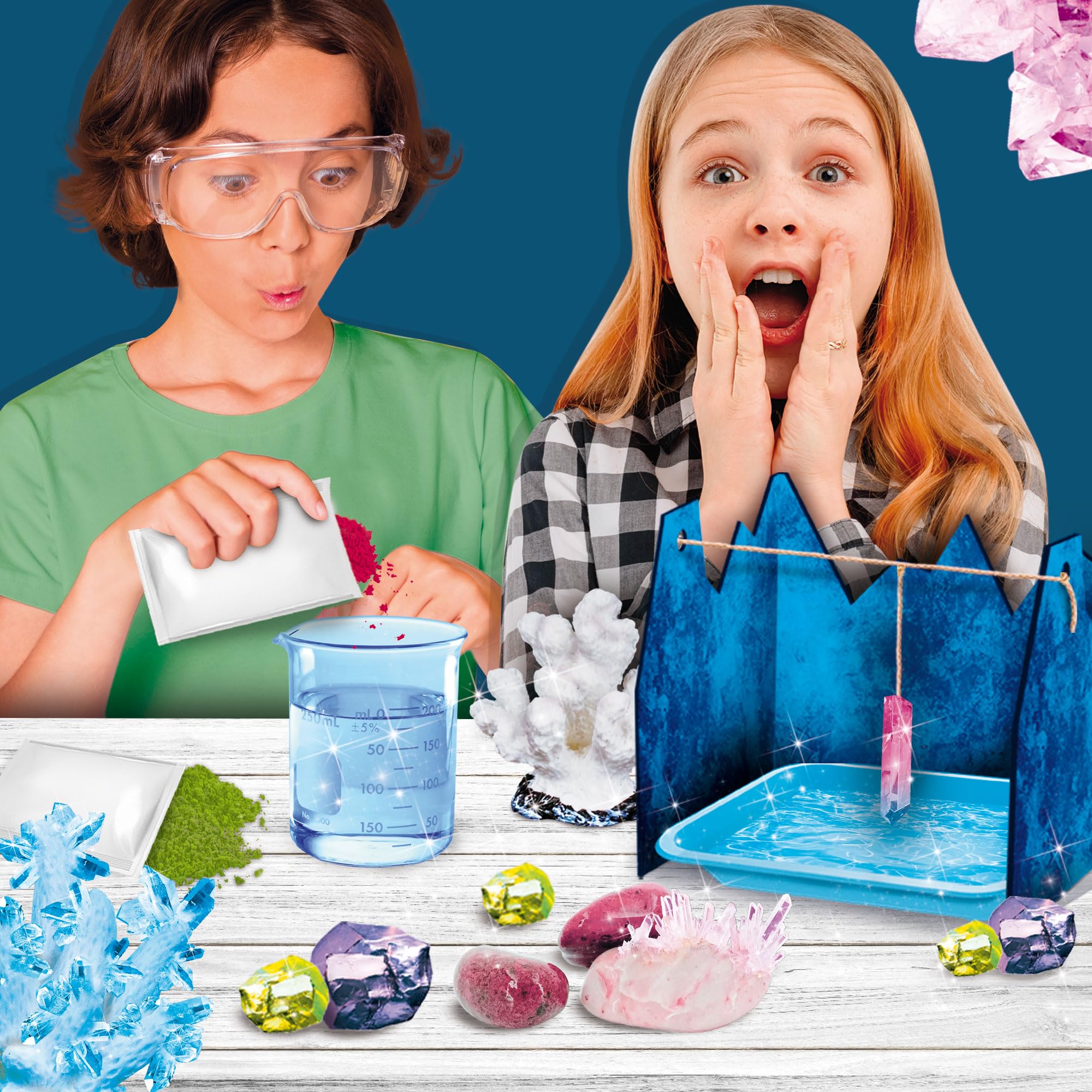 Science4you - Fabbrica di Cristalli, Brilla al Buio - Laboratorio Scientifico con 19 Esperimenti: Impara la Chimica, Giochi Educativi e Artigianato per Bambini 6-10 Anni