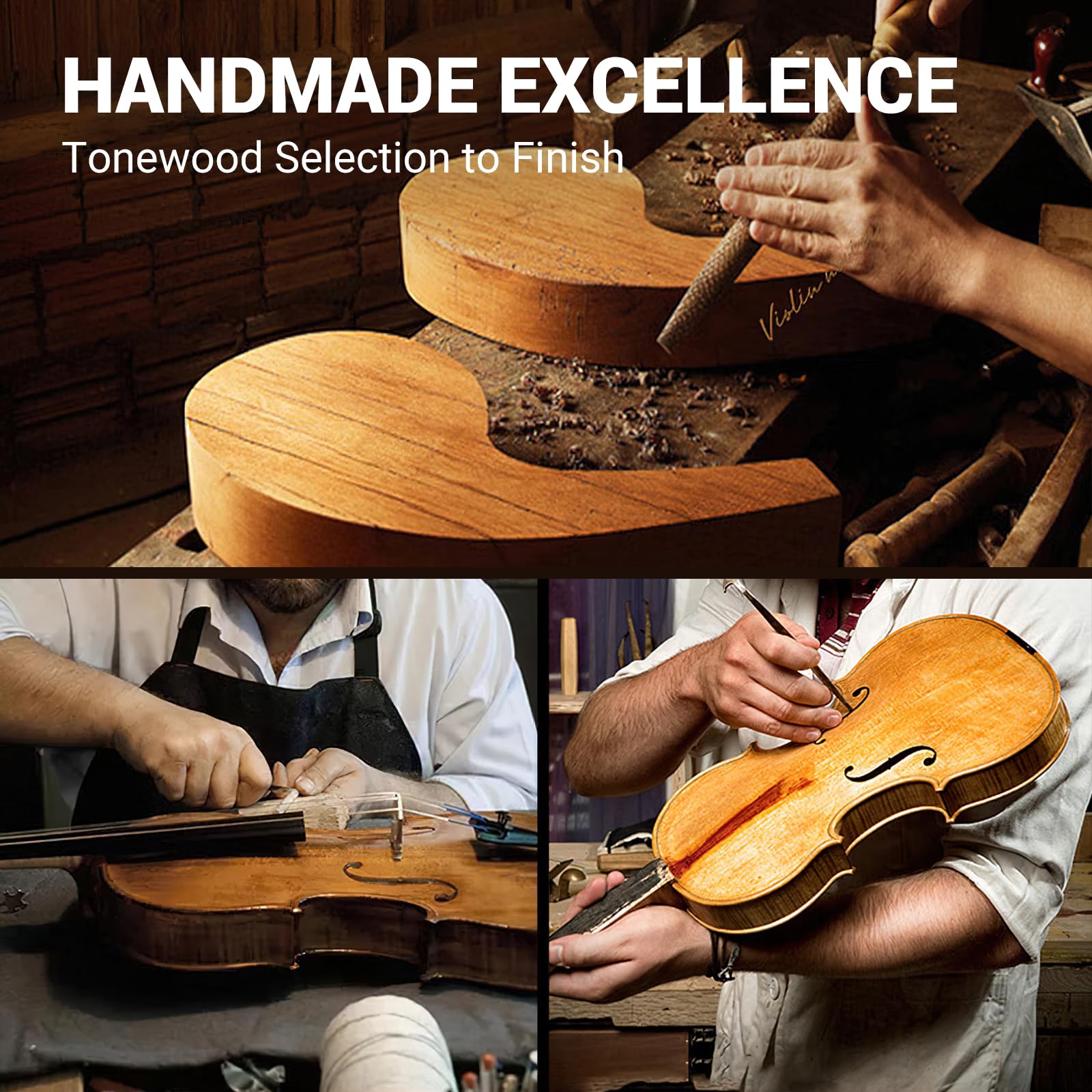 MOSEN 4/4 Full Size Massivholz Violine Violine Set für Anfänger mit Violinkoffer