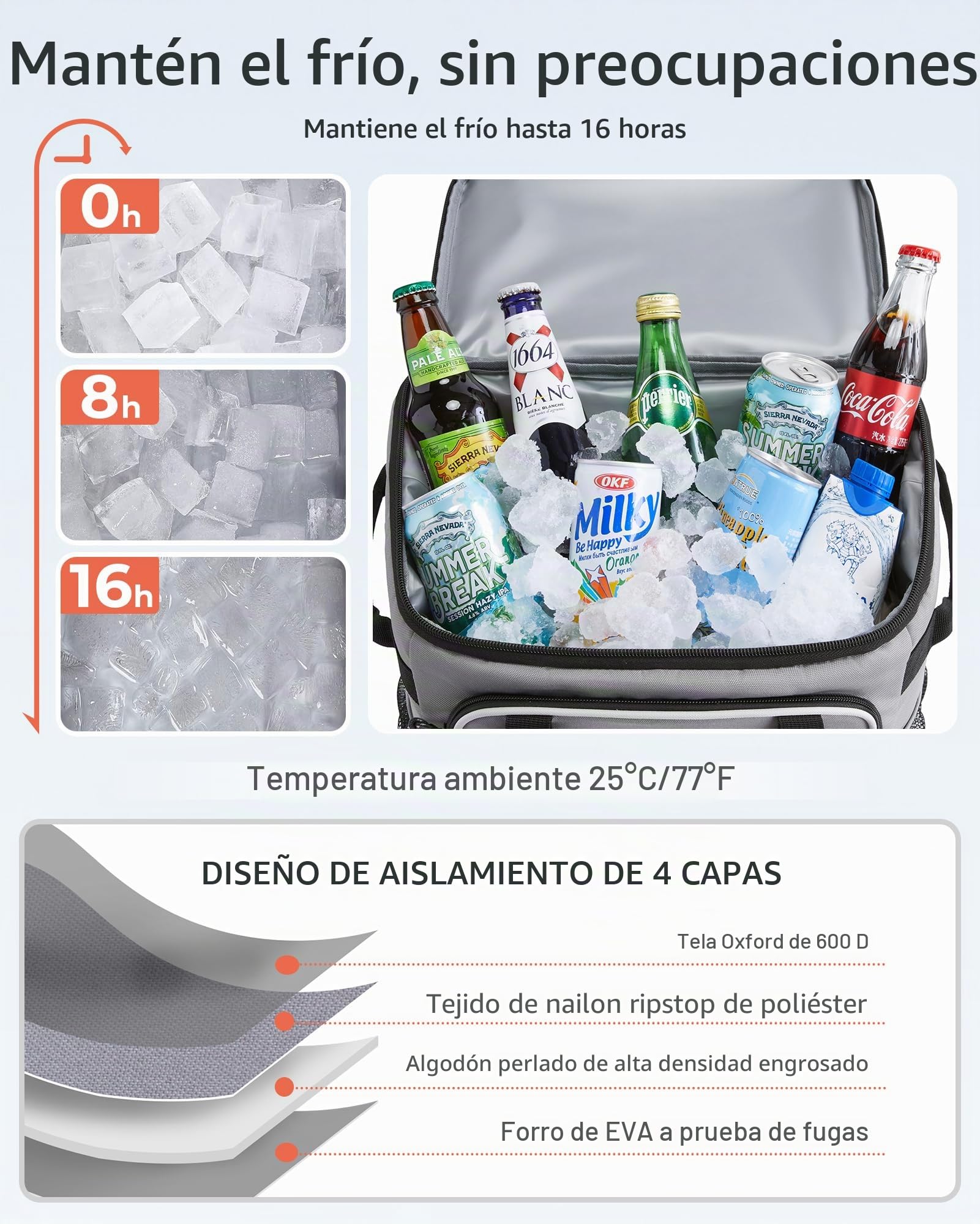 TOURIT Mochila refrigeradora con ruedas para 50 latas, doble fondo y asa doble, bolsa refrigeradora portátil con ruedas para mujer, 30 litros de capacidad, tamaño: 18" (15"+3") × 13" × 11"