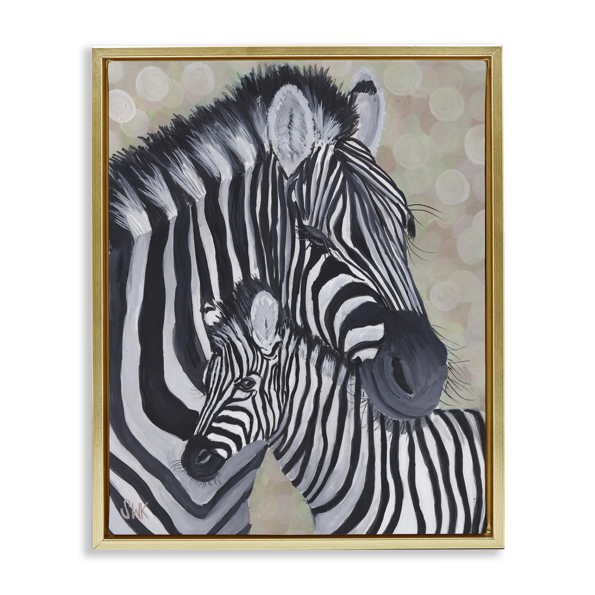 Stupell Industries Metallic Gold (Matte) 'Mama Zebra & Her Foal'| Floating Frame Canvas Art