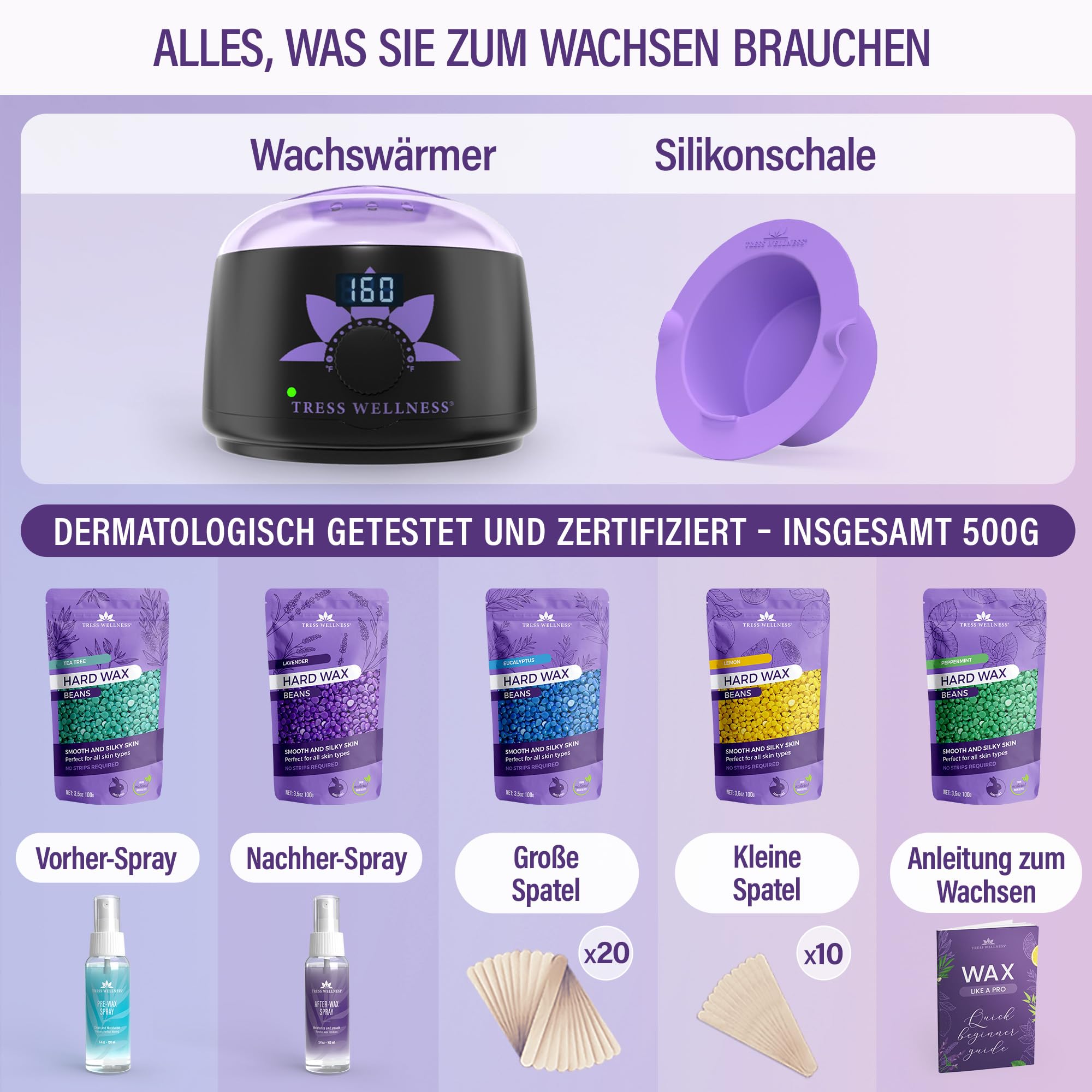 Waxing Wachswärmer Set - Heißwachsgerät - Haarentfernung Perlen - Wax Warmer Kit - Schwarz mit Silikonschale