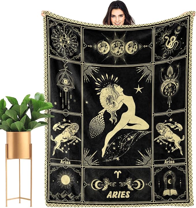 Aries Blanket 12 Horoscope Astrology Bed Blankets Soft Cozy Personalized Flannel Throw Blankets 50