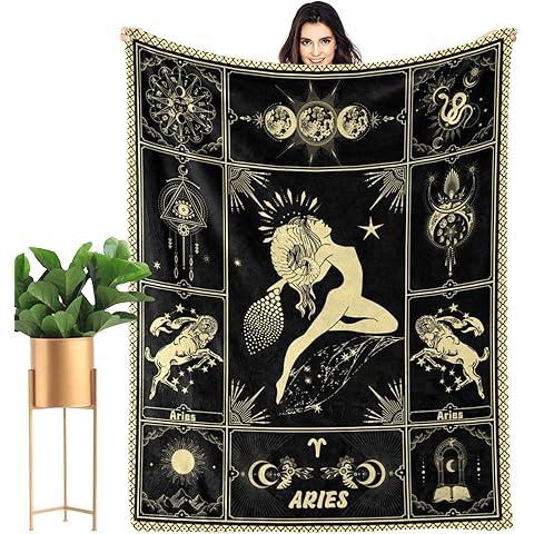 Aries Blanket 12 Horoscope Astrology Bed Blankets Soft Cozy Personalized Flannel Th...