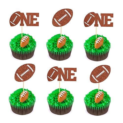 24 adornos para cupcakes de rugby One de fútbol americano, 1er cumpleaños, temática deportiva, decoración de cupcakes para baby shower, suministros