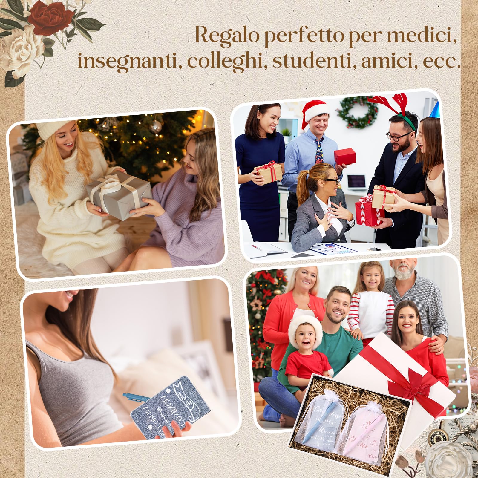 Nezyo 24 Set Regali Motivazionali Includi 24 Taccuini Motivazionali 24 Penne con Frasi in Italiano 24 Segnalibri Magnetic Portafortuna per Alunni Regali di Natale per Colleghi Amici(Colori retrò)