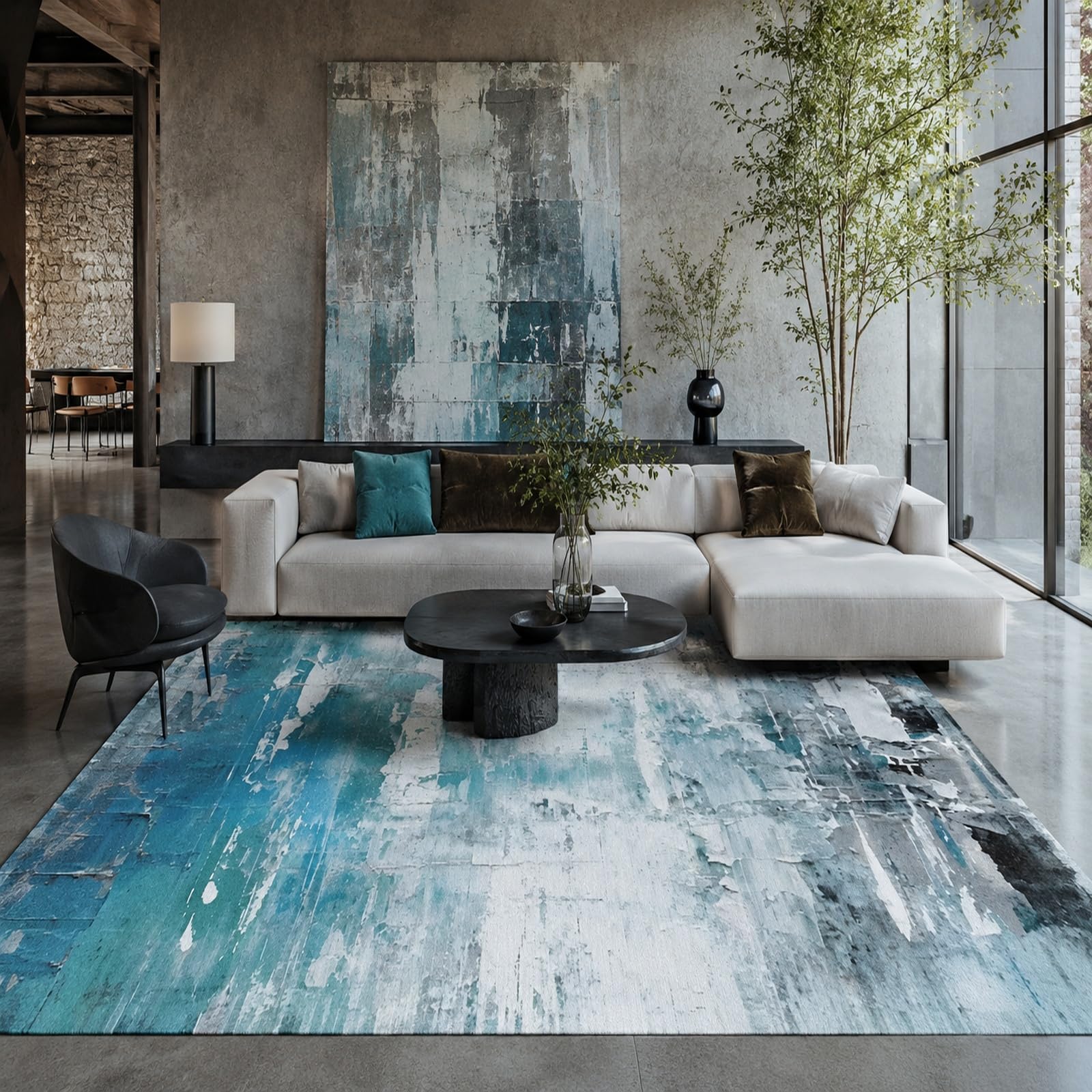 Alfombras lavables a máquina para dormitorio, 120 x 160 cm, abstracto, moderno, azul, blanco, gris, alfombra para sala de estar, comedor, decoración de suelo, alfombra suave de pelo bajo,