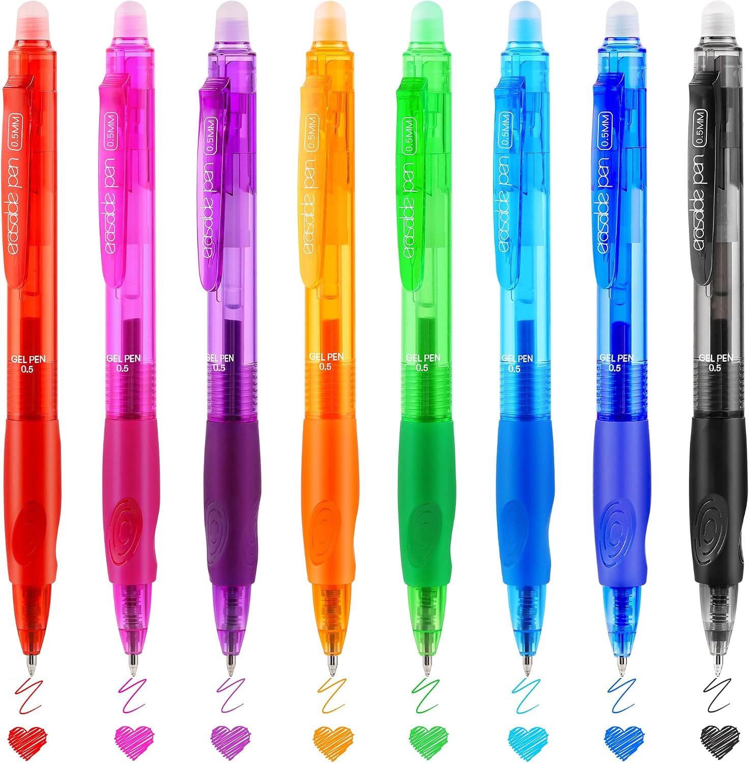  0.5mm 8 Color Erasable Gel Pens, Make Mistakes Disappear, Fine Point Retractable Erasable Gel Pens for Writing, Drawing, Office, Planner, School Supplies
