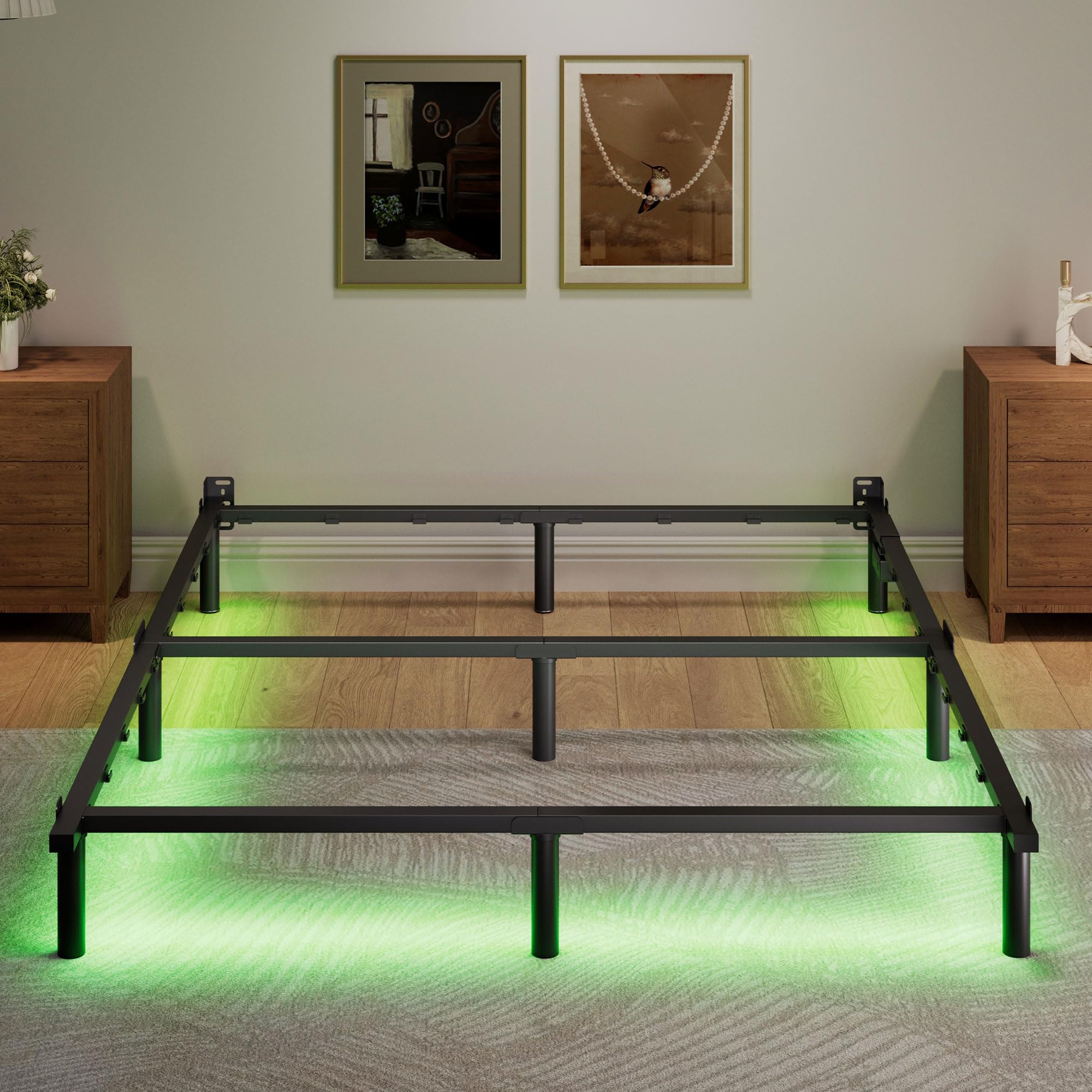 King Size Bed Frame with LED 7 Inch Metal Steel Bedframe for Box Spring and Mattress Heavy Duty
