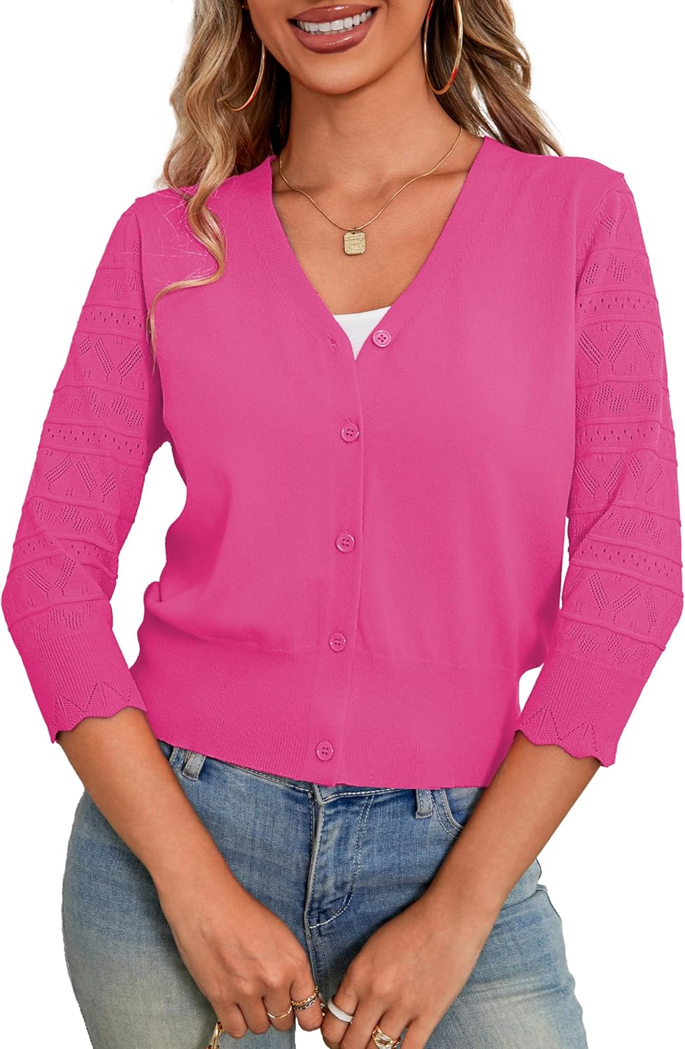 LIENRIDY Women's 3/4 Sleeve Cropped Cardigan Sweaters Button Down Bolero Shrugs for Dresses, S-XL - Image 3