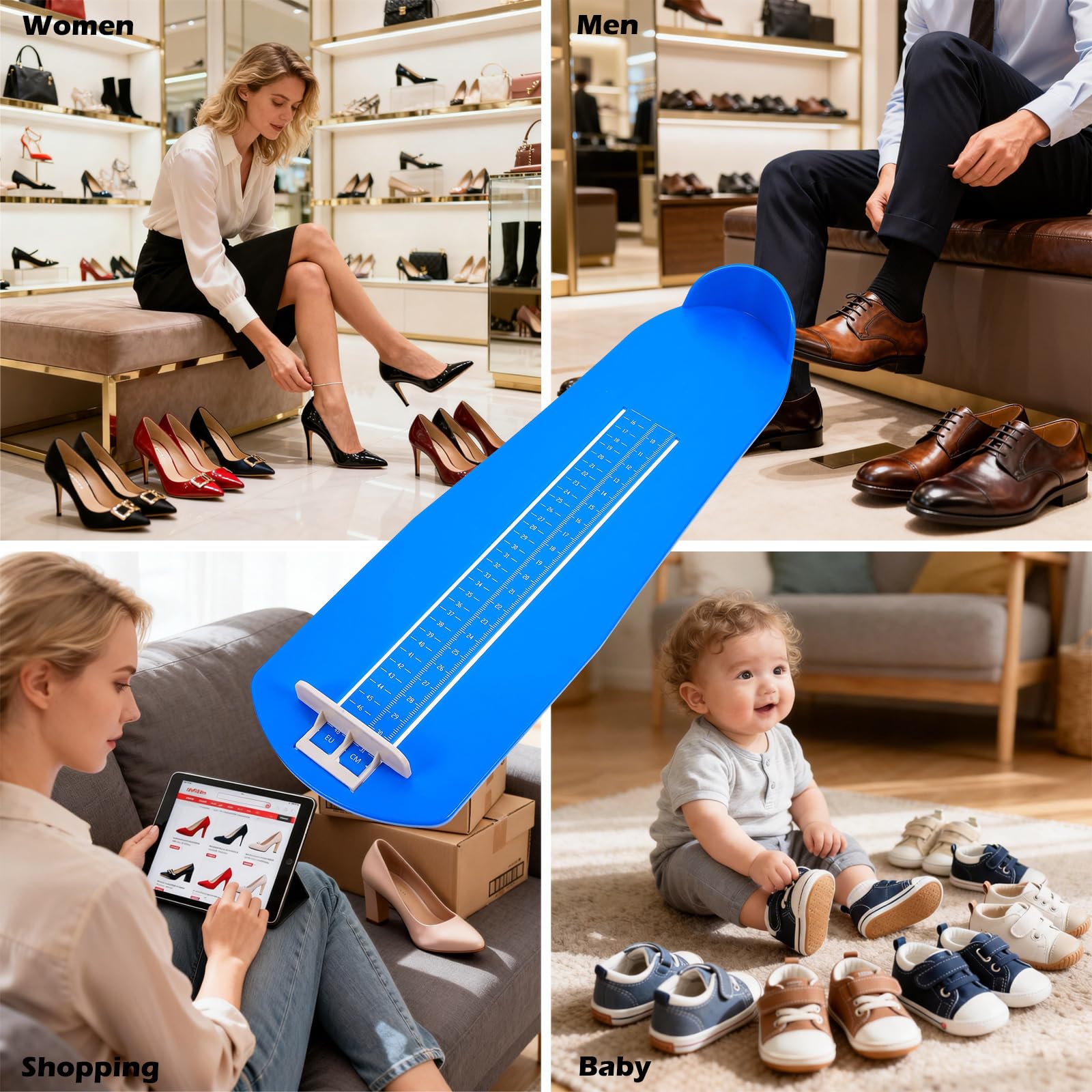 Pédimètre Enfants et Adultes, Appareil de Mesure des Pieds, Règle de Mesure, Jauge de Pied pour Déterminer la Pointure 15 à 48