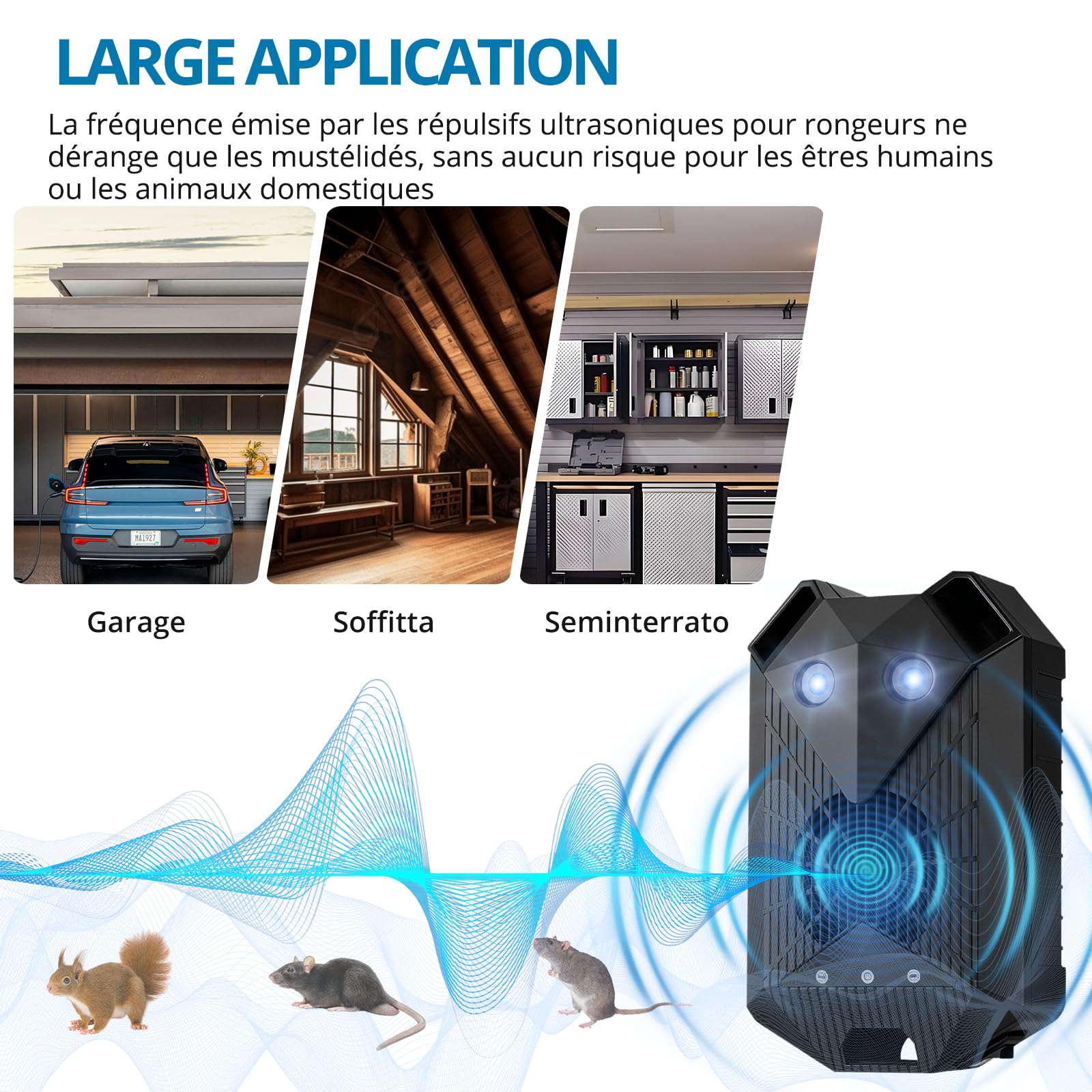 AUTOUTLET 2PC Répulsif Ultrason Souris pour Voiture 3 en 1 Répulsif Ultrason Rongeur Connexion électrique du véhicule/Câblage USB/Batterie Démarrage/arrêt Automatique avec Ligne d'Extension 80cm