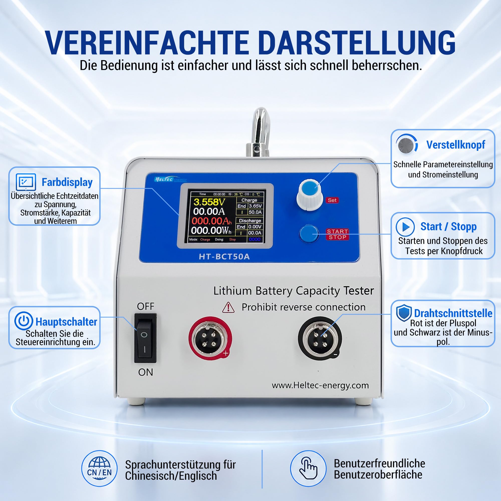 Heltec 4 kanały 0,3-5 V 0,5-50 A Tester pojemności/obciążenia akumulatora/monitor do akumulatorów Li-ion/18650/LTP/LiFePO4 elektronarzędzia