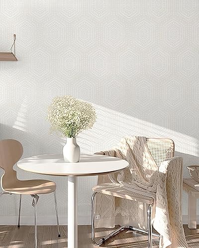 Miniatura 2 de Heroad Papel tapiz para despegar y pegar, bohemio, beige, neutro, geométrico, extraíble, para dormitorio, moderno papel de contacto con lunares,