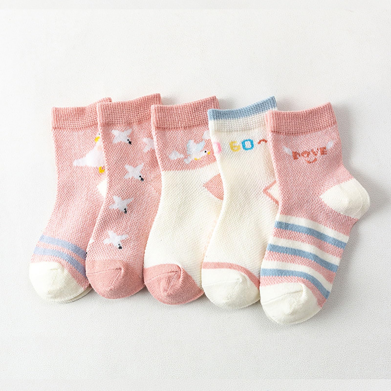 RNTOP Kids Boys Girls Cartoon Socks 5 Pairs Toddler Baby Crew Socks Infant Breathable Floor Socks Socks for (C, 9-12 Years)