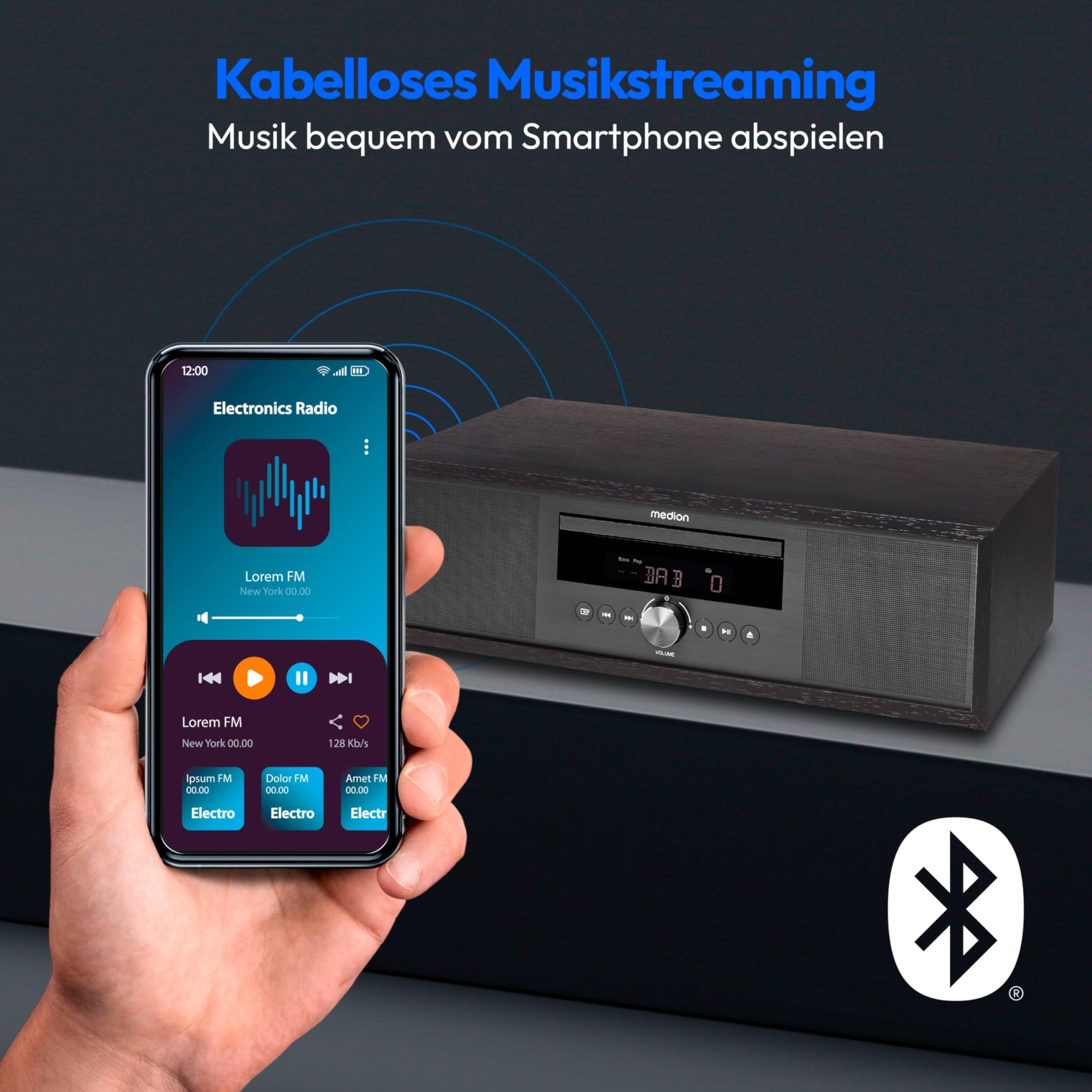 MEDION DAB Radio mit Bluetooth und CD Player (Stereoanlage Kompaktanlage, UKW Radio Musikanlage, USB MP3, Wecker Sleep Einschlafautomatik, P64145) Anthrazit