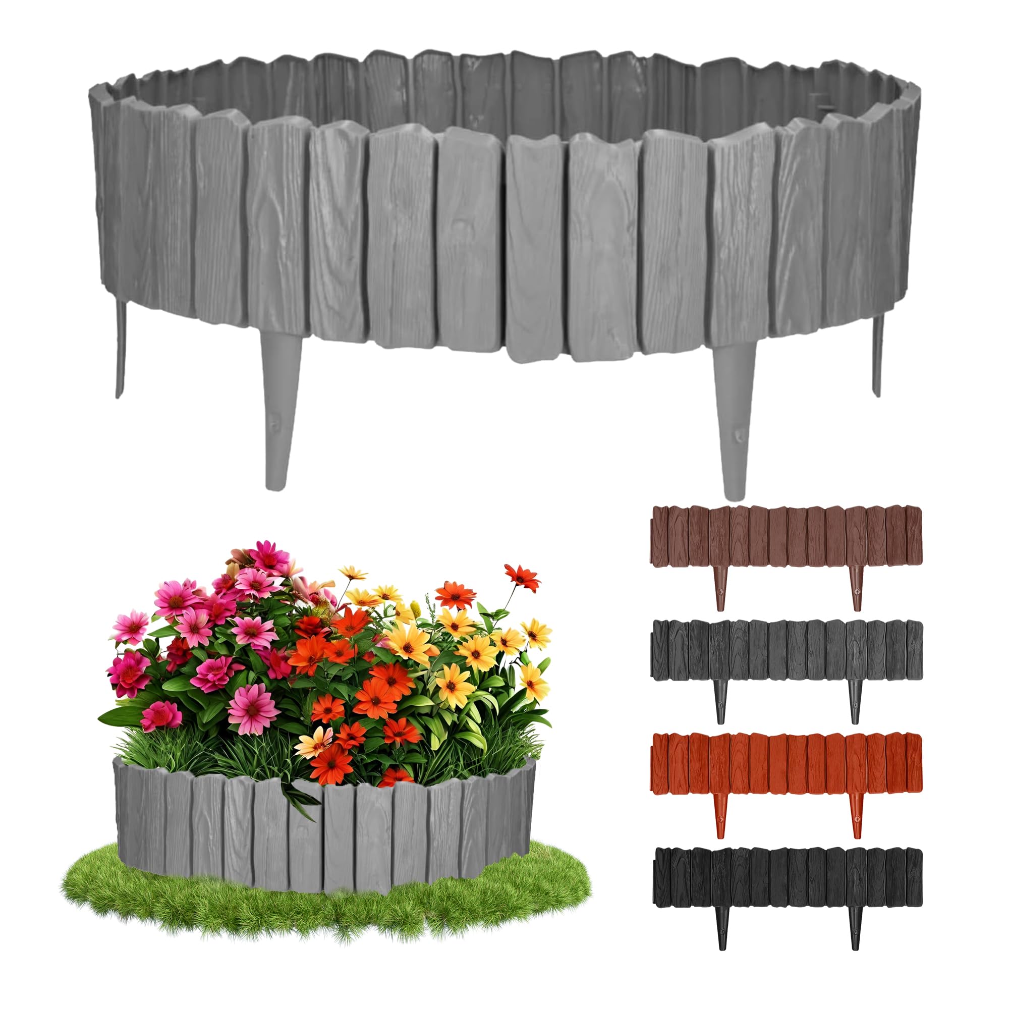 GARDENIX Anthracite Lawn Edging - 2.3m/7.4ft Flexible Garden Edging for Flower Beds, Lawn, Patio & Pavement - Easy Install border, No Digging, Weather-Resistant Plastic, Wood Effect Garden Fence — view 9