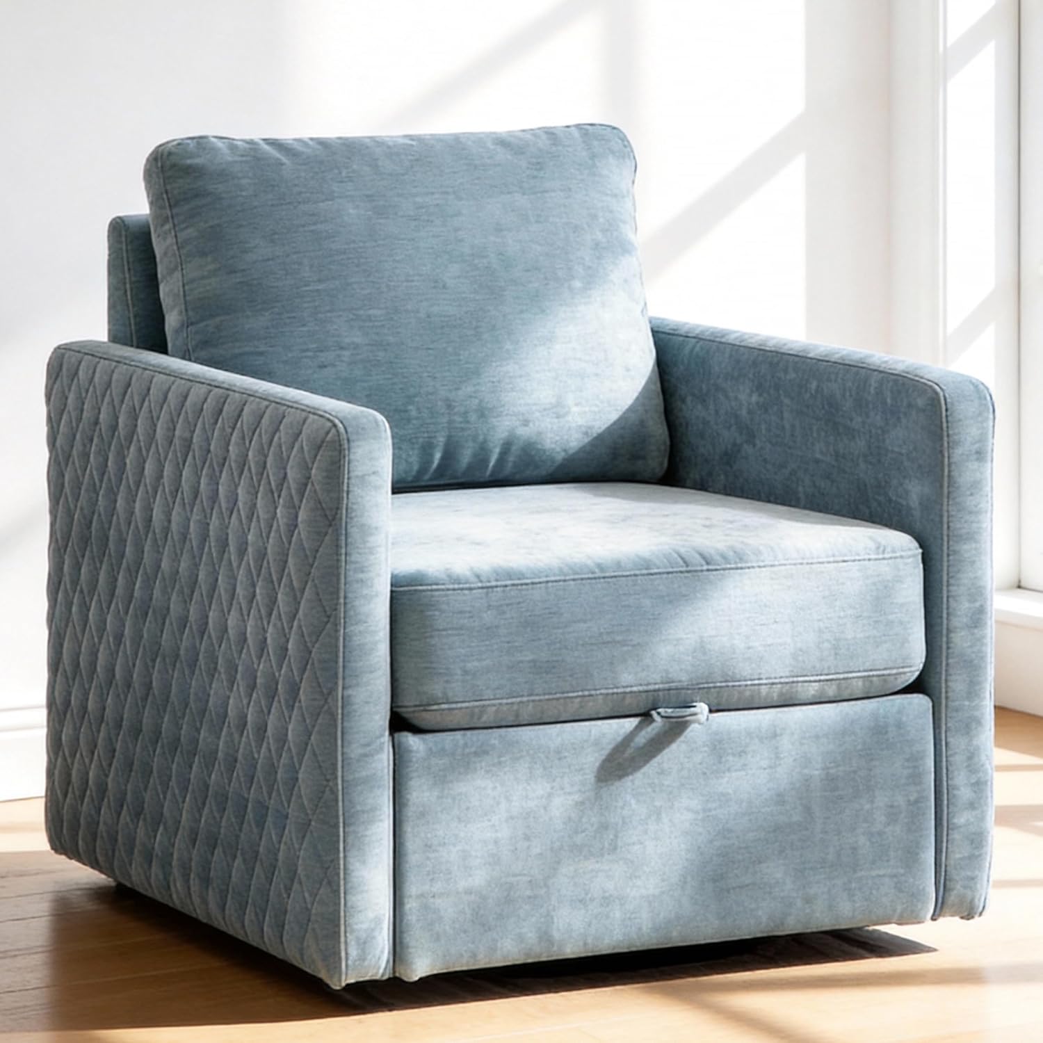 Aoiy & Wifon 29.5''W Swivel Accent Chair, Comfy Modern Square Arm Chair with Hidden Storage for Living Room/Bedroom/Office, Chenille, Blue