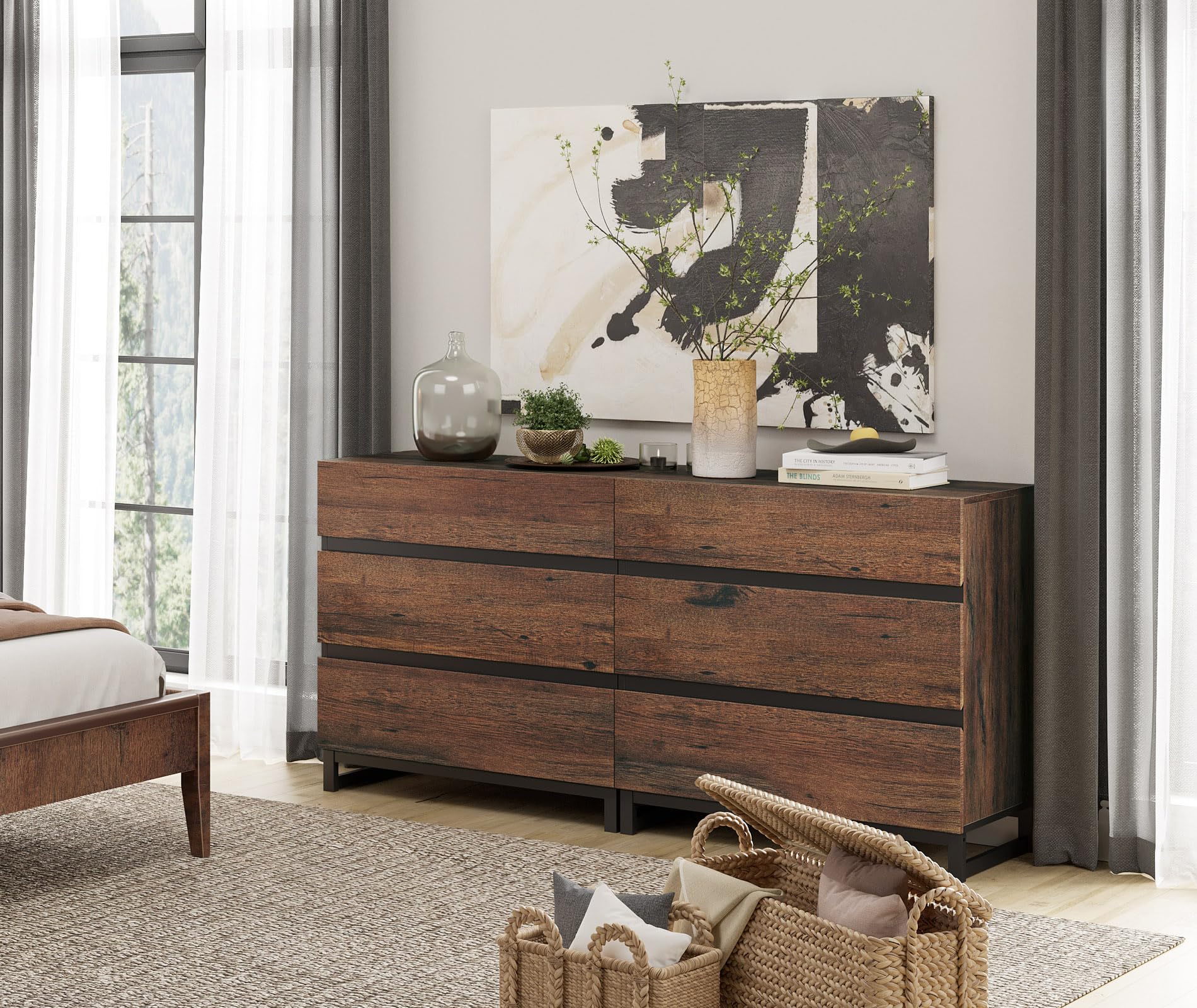 Amazon.com: WAMPAT Dresser and Nightstand Set of 3, 63 Inches Dresser with  6 Drawers, 2 Nightstand with Drawer and Cabinet for Bedroom, Bedroom  Furniture Set,Brown : Home & Kitchen
