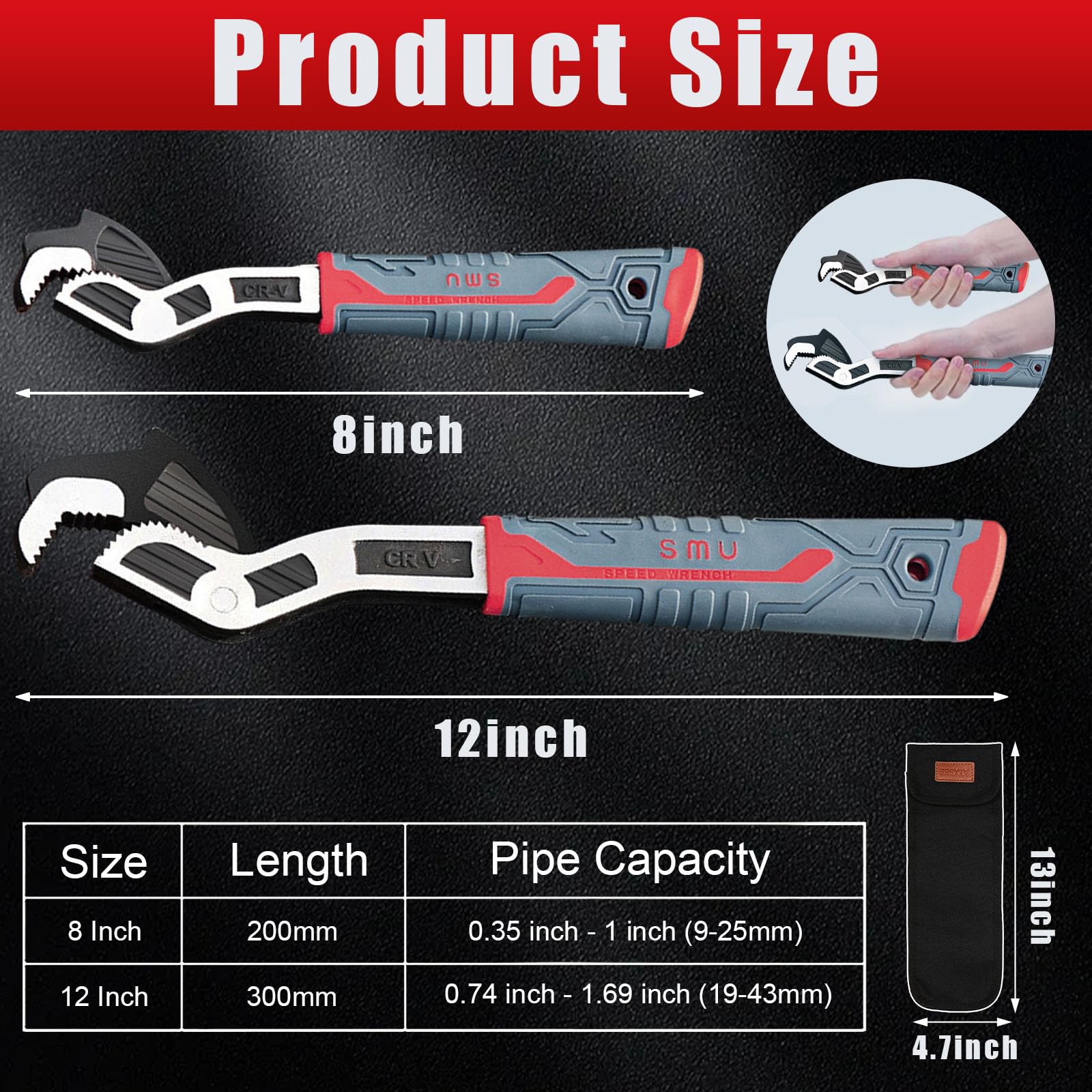 Polegas Universal Pipe Wrench,2 Pcs Self Locking Wrenchs - Image 2