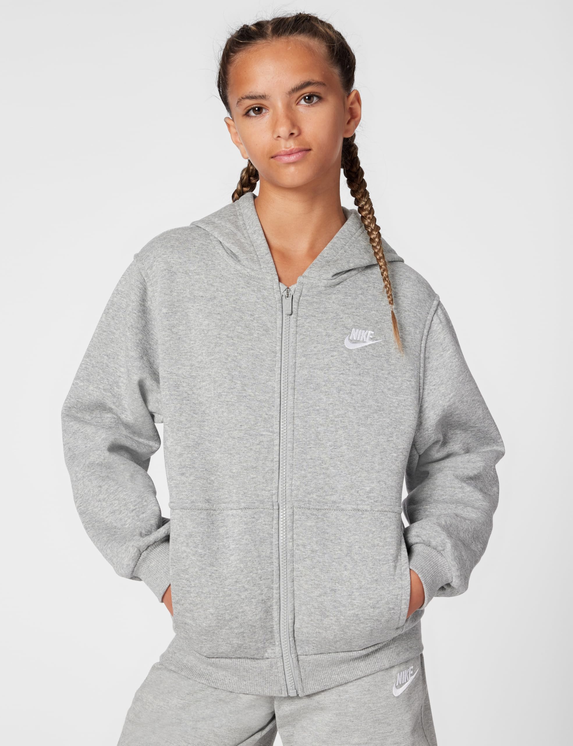 Nike Felpa da Ragazzi con Cappuccio e Zip Club Fleece Grigia