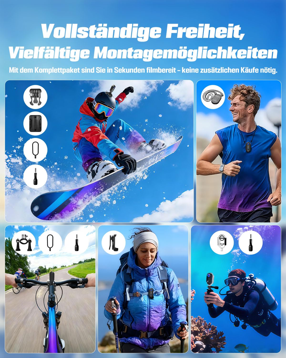 Camera Vlog WiFi, Camera Sport 4K Magnétique Mains Libres avec Clip Rotatif à 360°, Boîtier Etanche pour Promenades avec Animaux, Vélo, Voyages, Vlog, Dashcam Moto